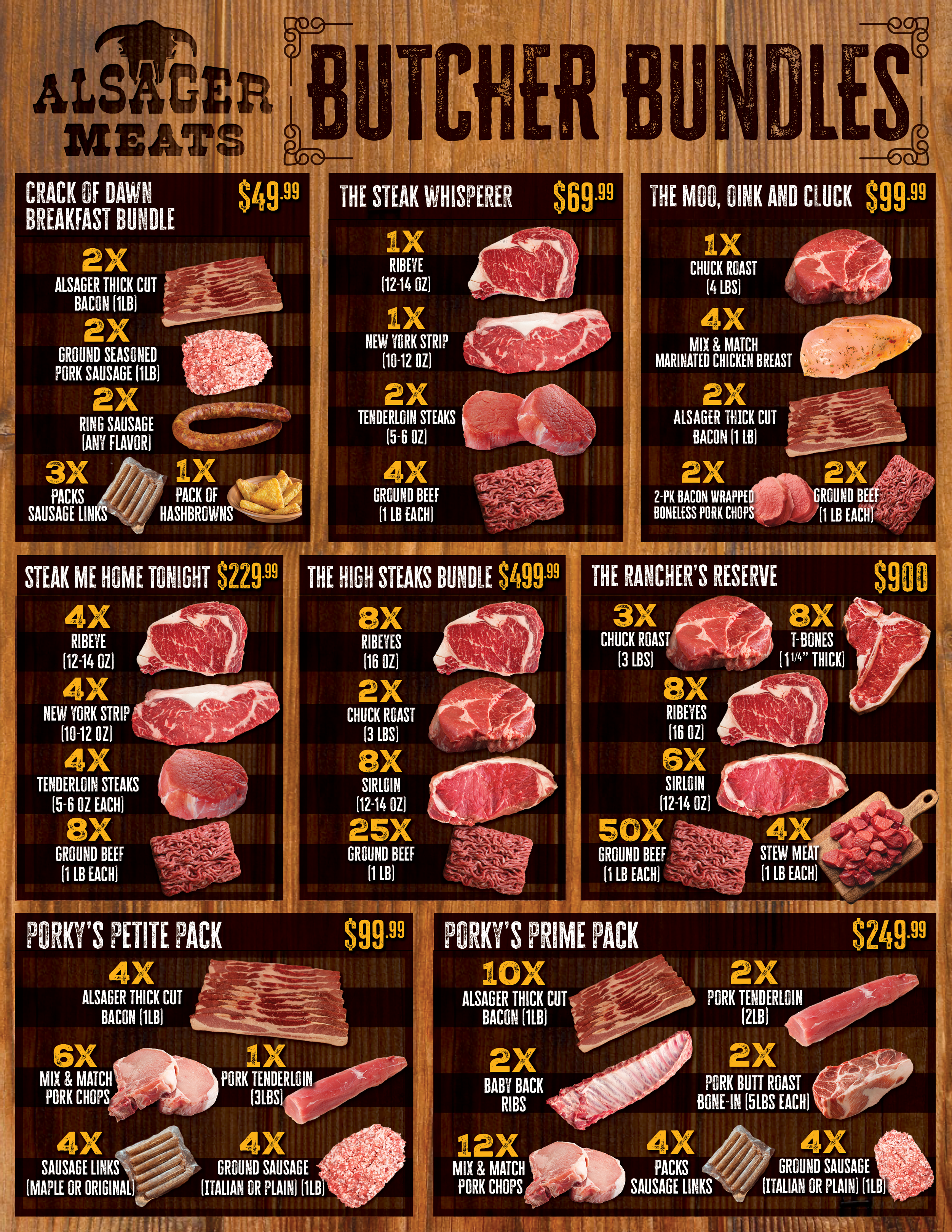 Various Meat Bundle Packages shown