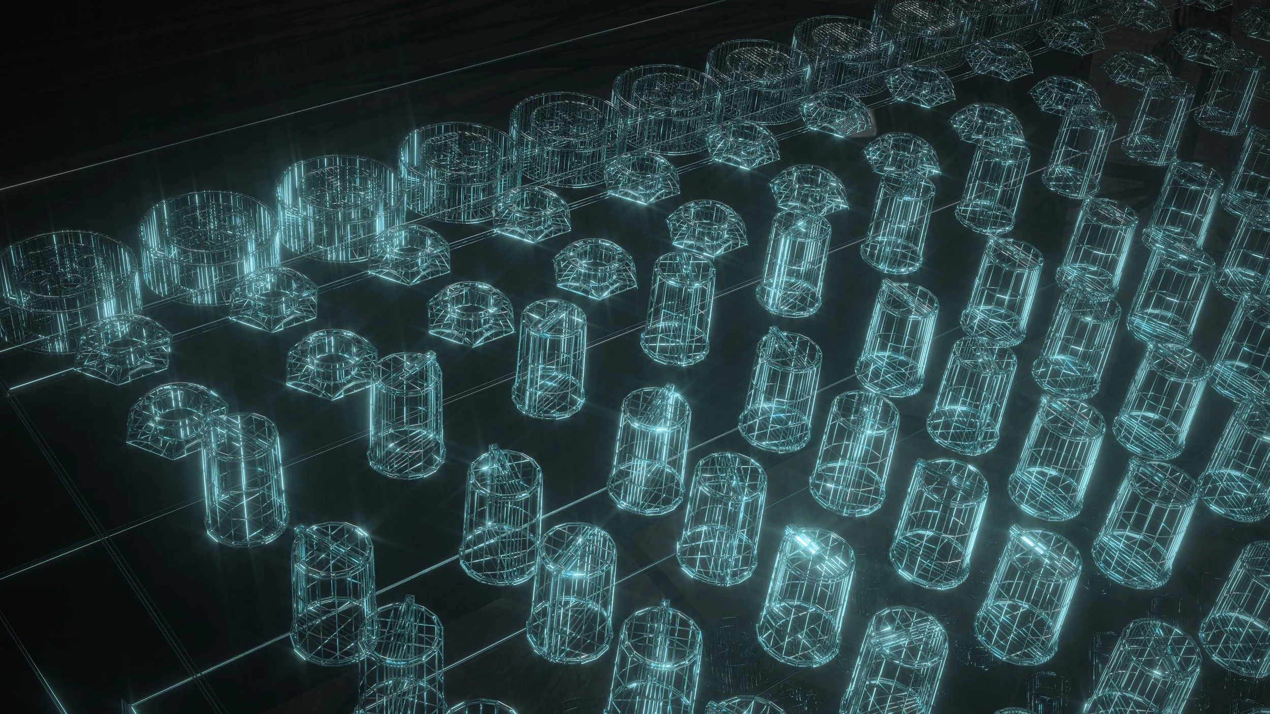 Futuristic digital wireframe representing a mixing board. Artwork created by Daniel Kopton of Danklife.