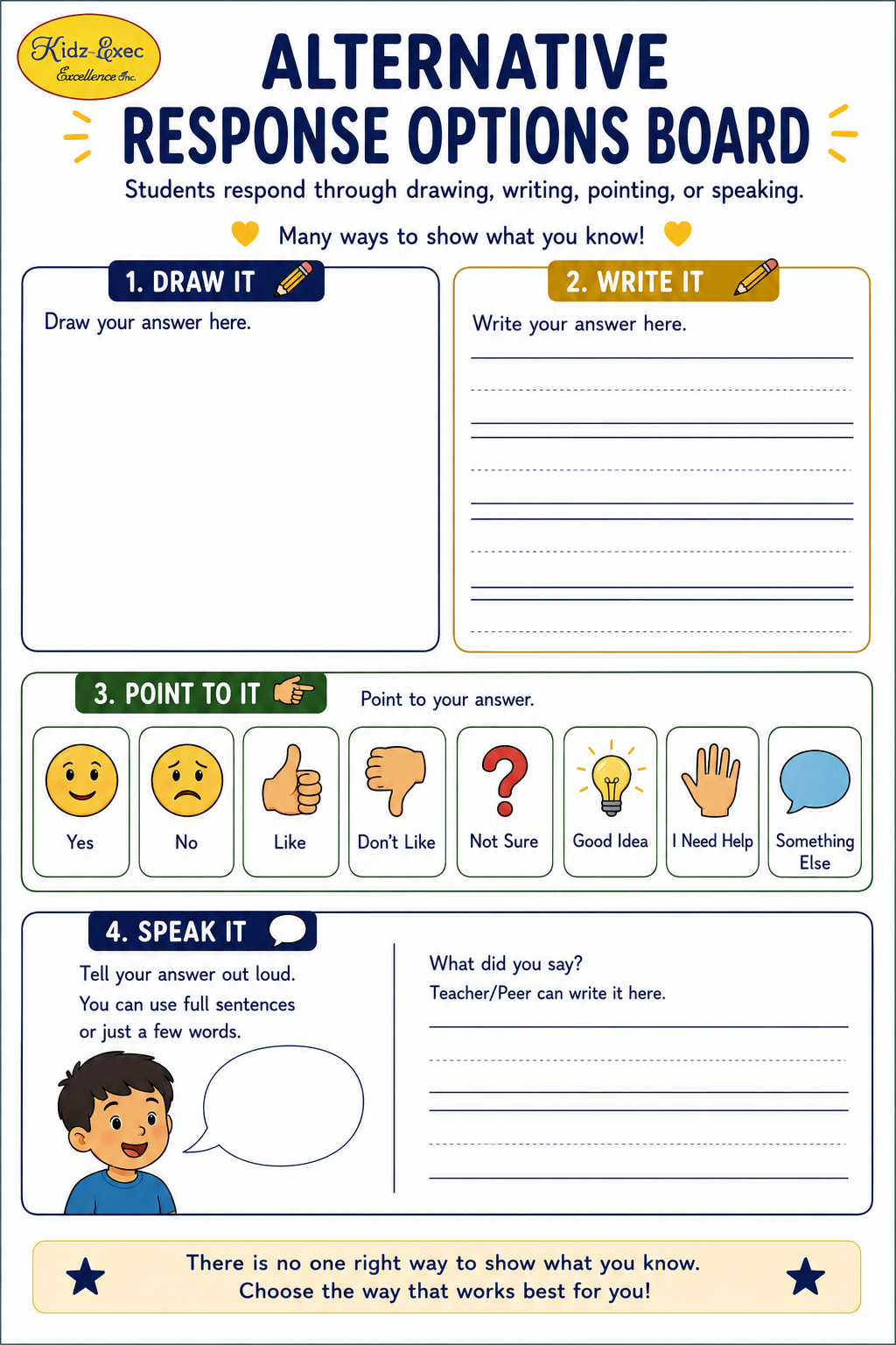 Alternative Response Option Board- Supporting Children with Speech Needs