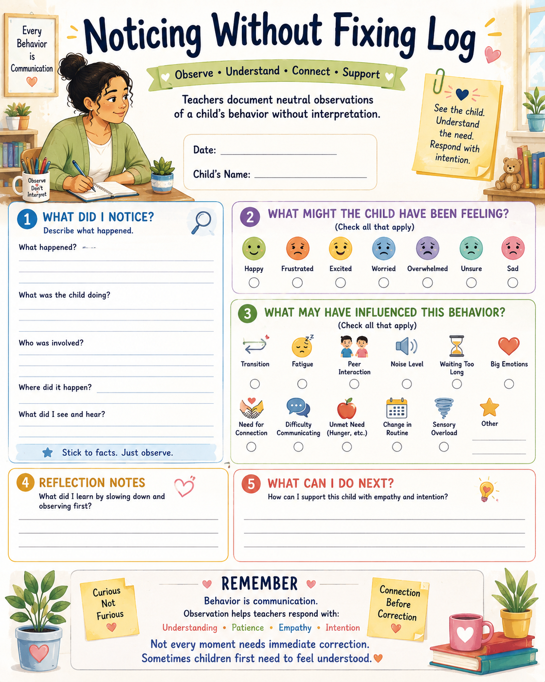 Noticing Without Fixing Log - Teacher-Child Interaction