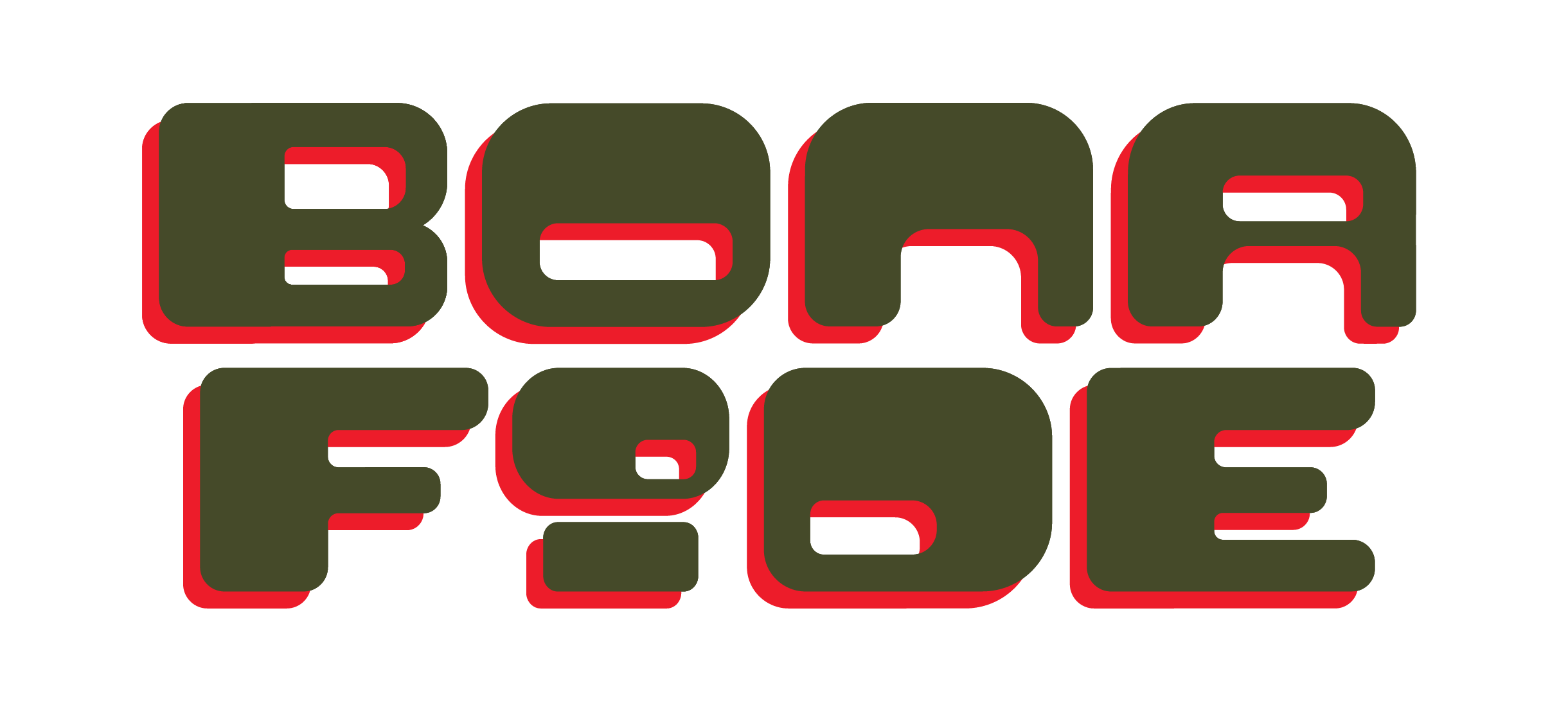 Text reading 'BONA FIDE' in bold, stylized green letters with red shadows on a transparent background.