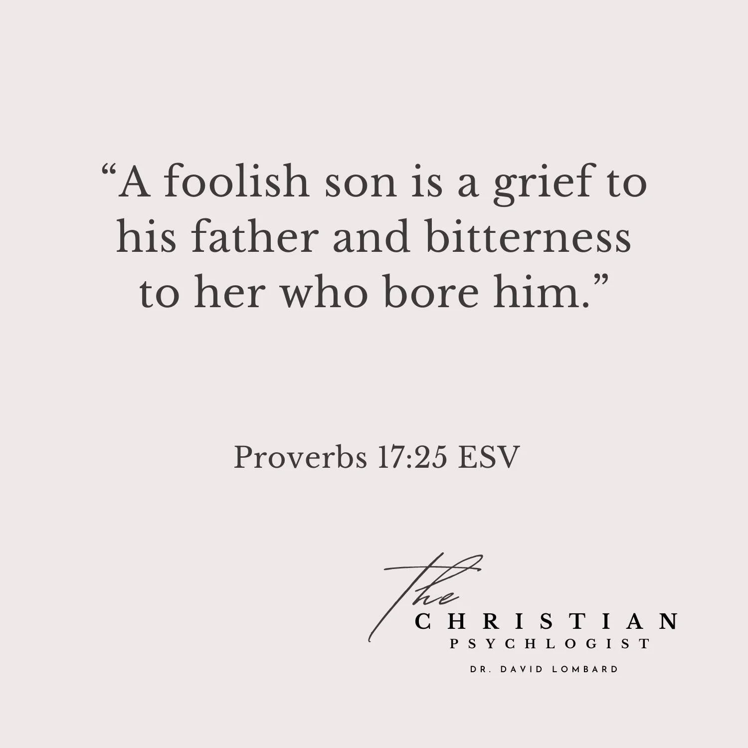 This verse has impacted me in many ways over the years. When I was young, this verse caused me to try not to act foolishly or make big mistakes because I didn't want to disappoint my parents. I believed my mistakes caused my parents to be very disapp