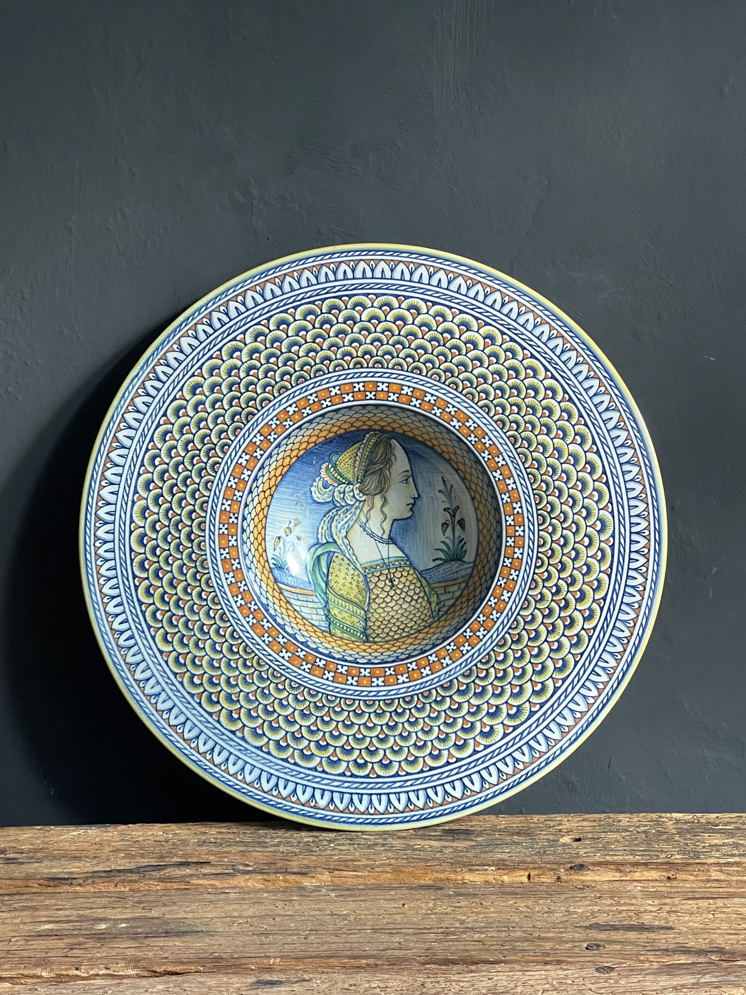 RELLIK | Italian Renaissance Revival Portrait Wall Plate by Antonio Margaritelli Deruta