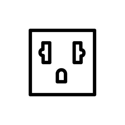 Outline of a standard North American electrical outlet with two vertical slots and a round grounding hole.