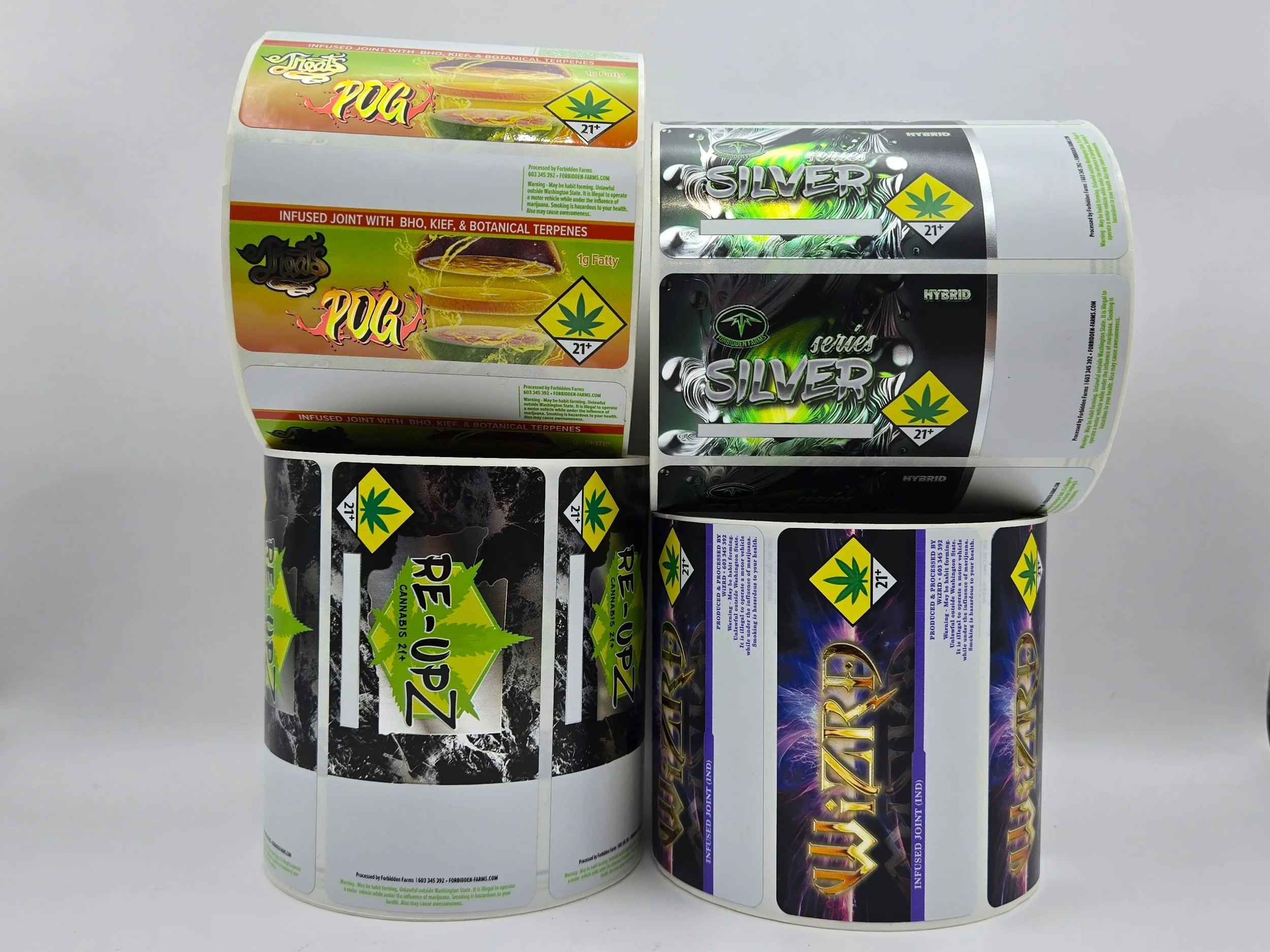 rolls of metallic foil labels with printable area cannabis label gloss joint tube labels