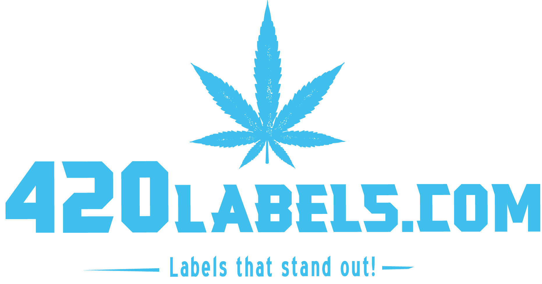 Logo for 420labels.com featuring a blue marijuana leaf and the tagline "Labels that stand out!" labels for cannabis tags stickers yakima wa labels