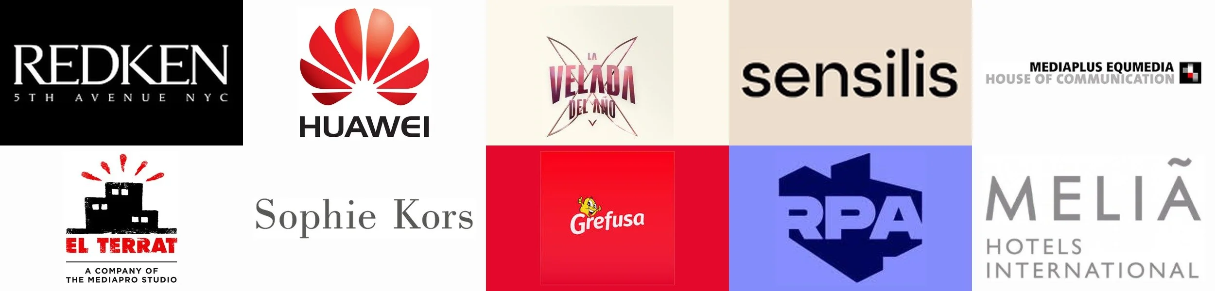 Clientes y marcas para las que hemos trabajado Redken, Huawei, Velada, Sensilis, El Terrat, Sophie Kors, Grefusa, RPA, Melia, Marriot
