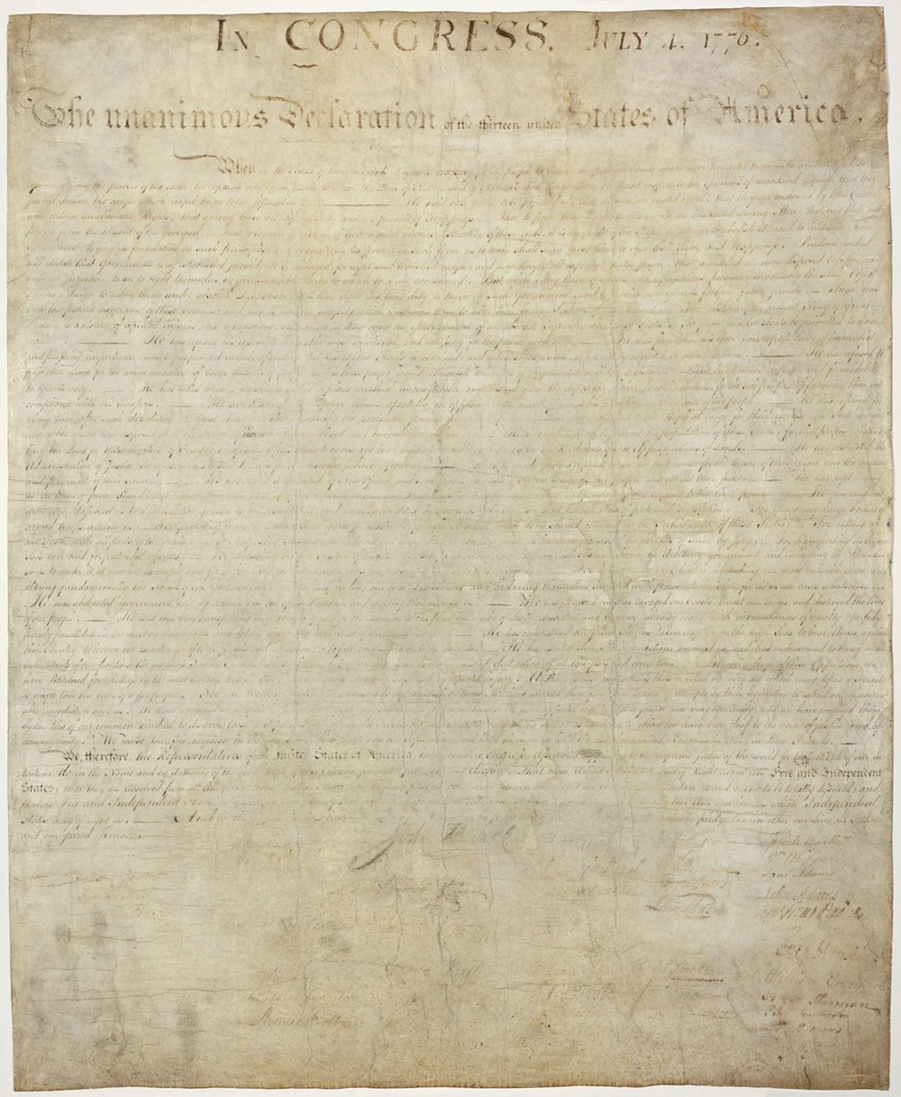 The Declaration of Independence on display in the National Archives