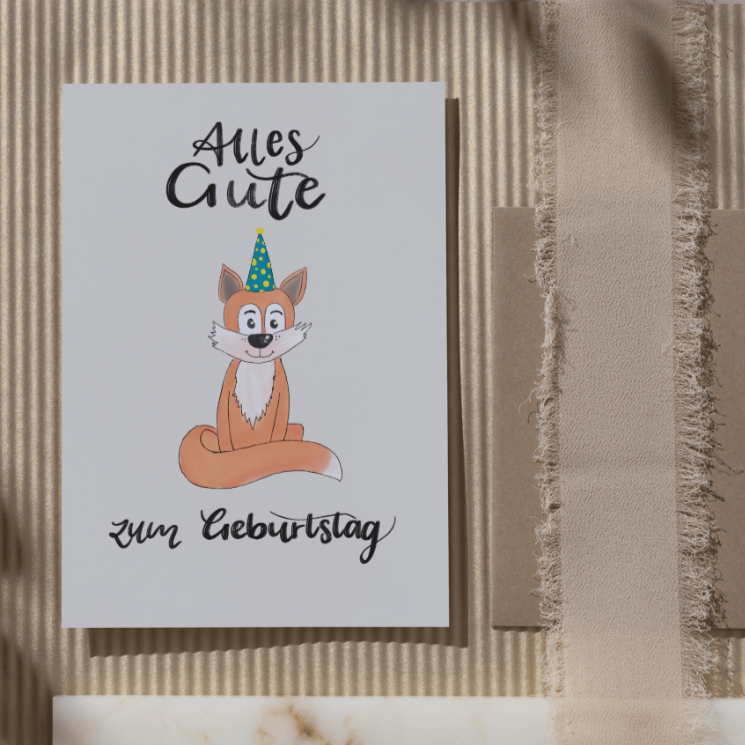 Geburtstagskarte mit Fuchs-Design (Postkarte)