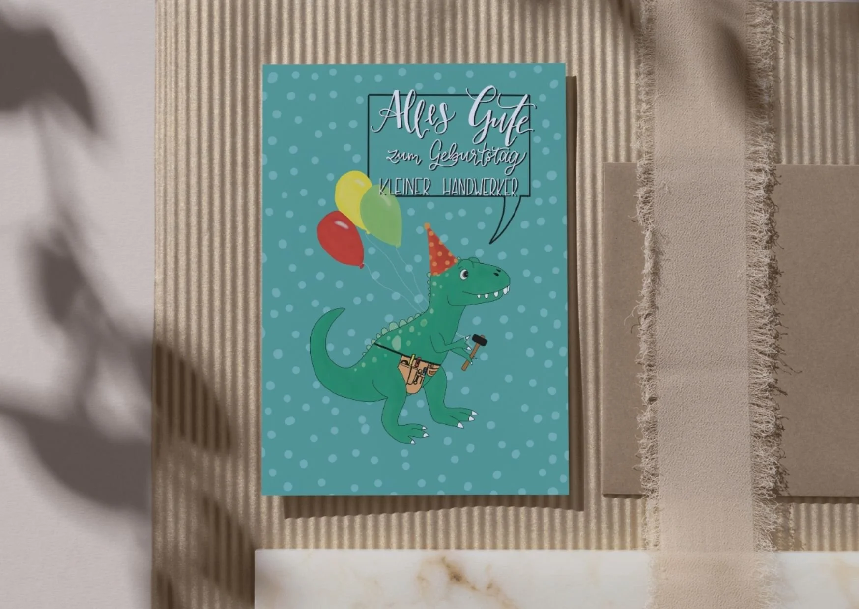 Geburtstagskarte mit Dino-Handwerker-Design (Postkarte)
