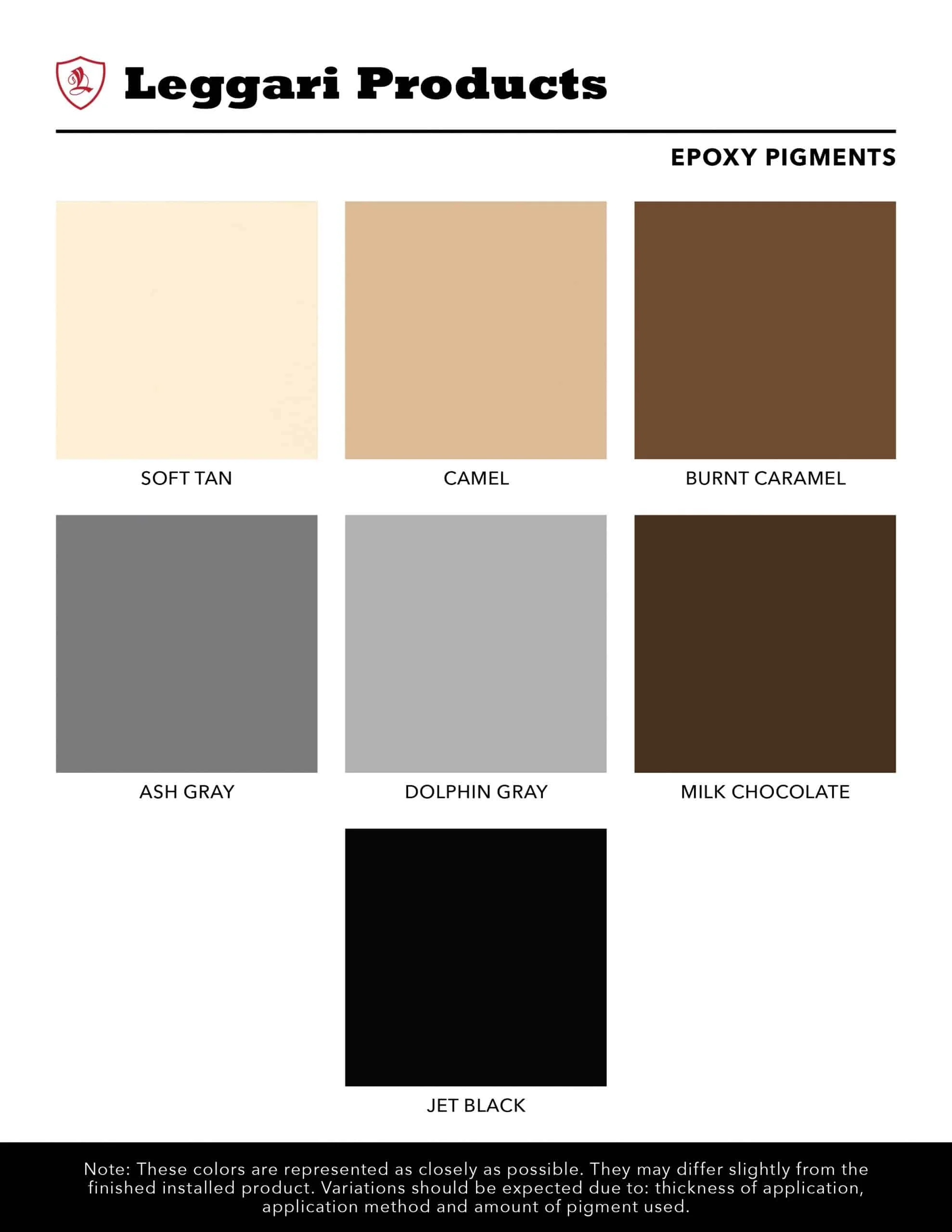 Leggari Epoxy Pigment Options