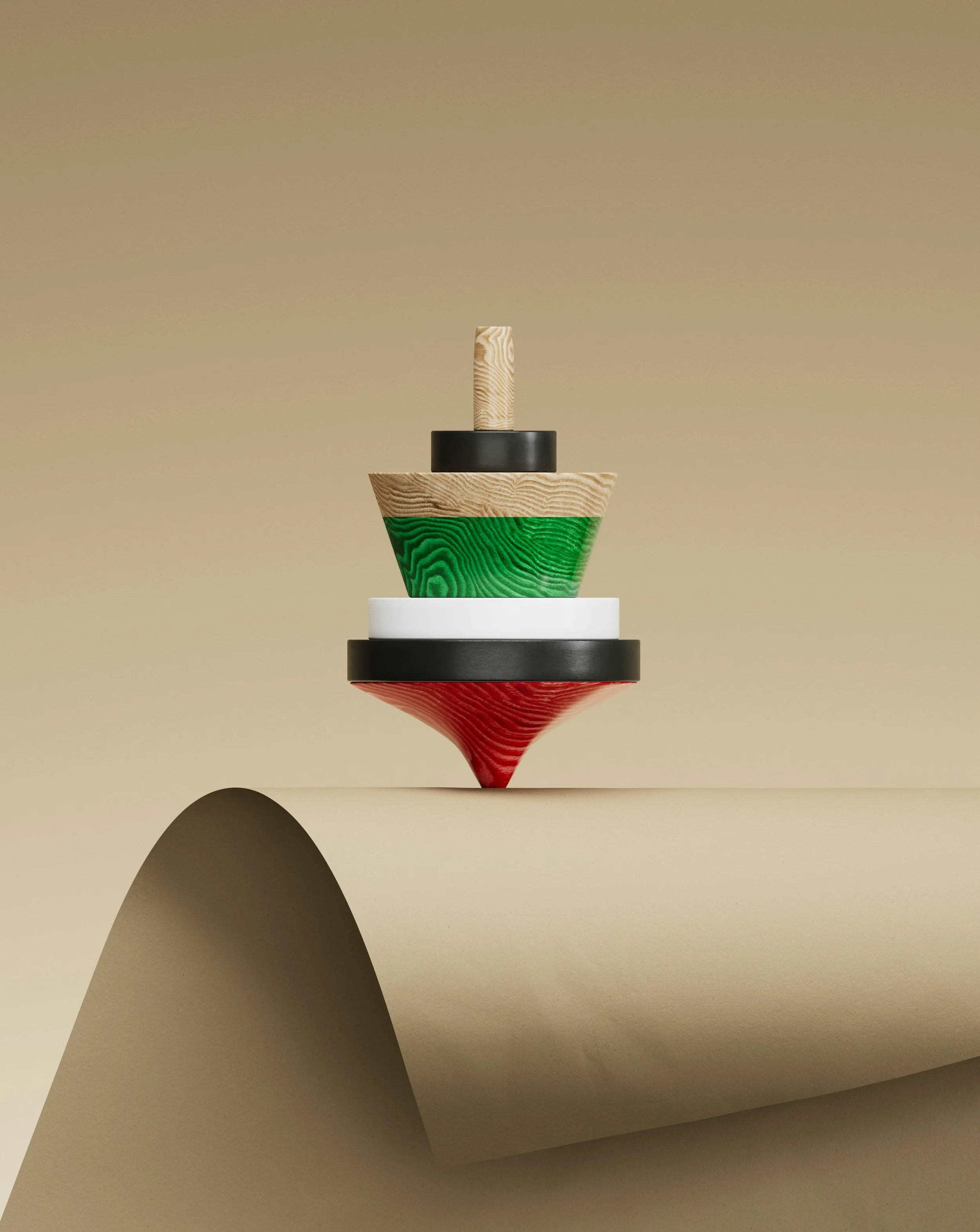 Colorful spinning top balancing on a surface representing dizziness, imbalance, and the sensation of vertigo