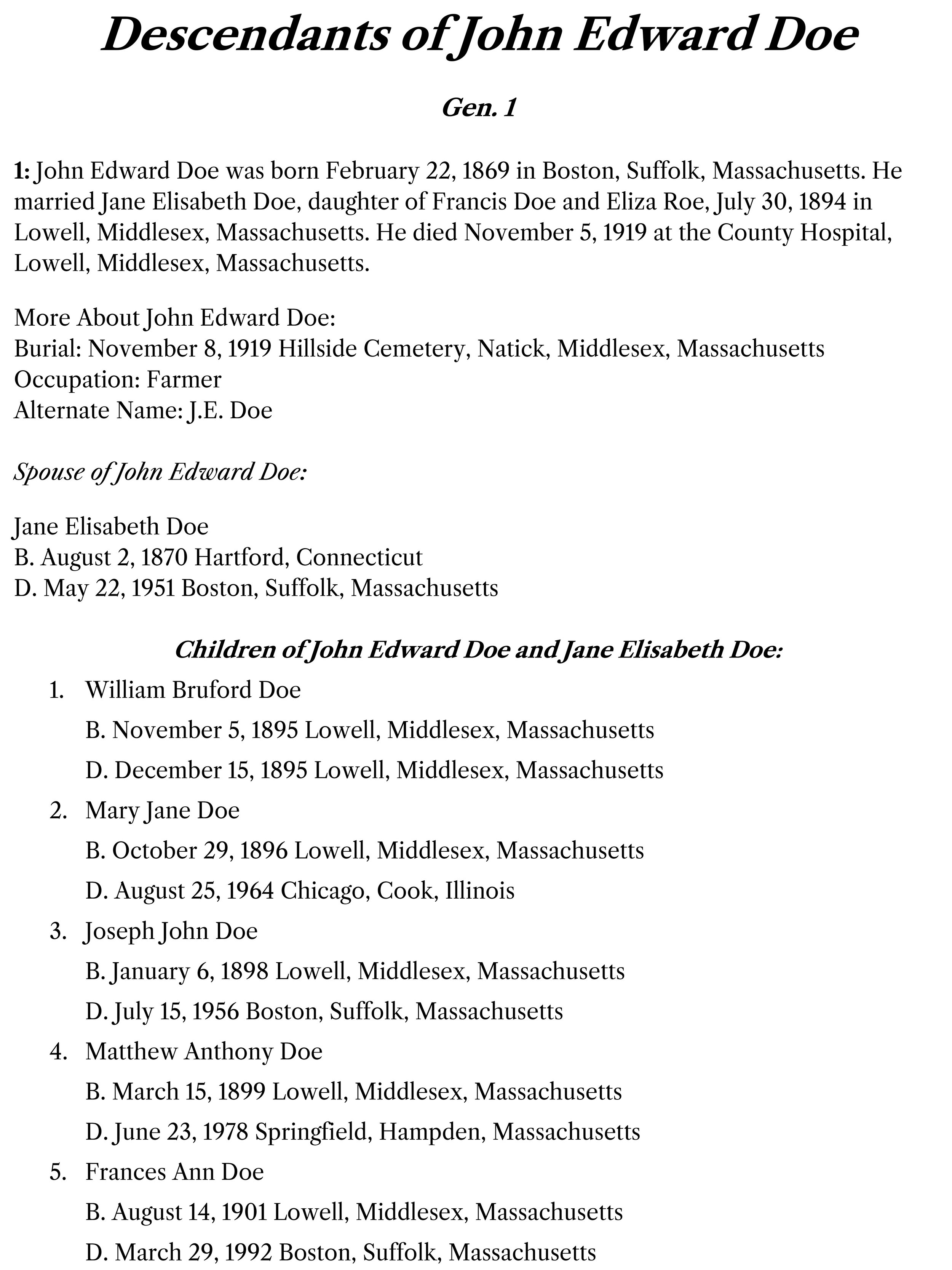 Generic Family Report