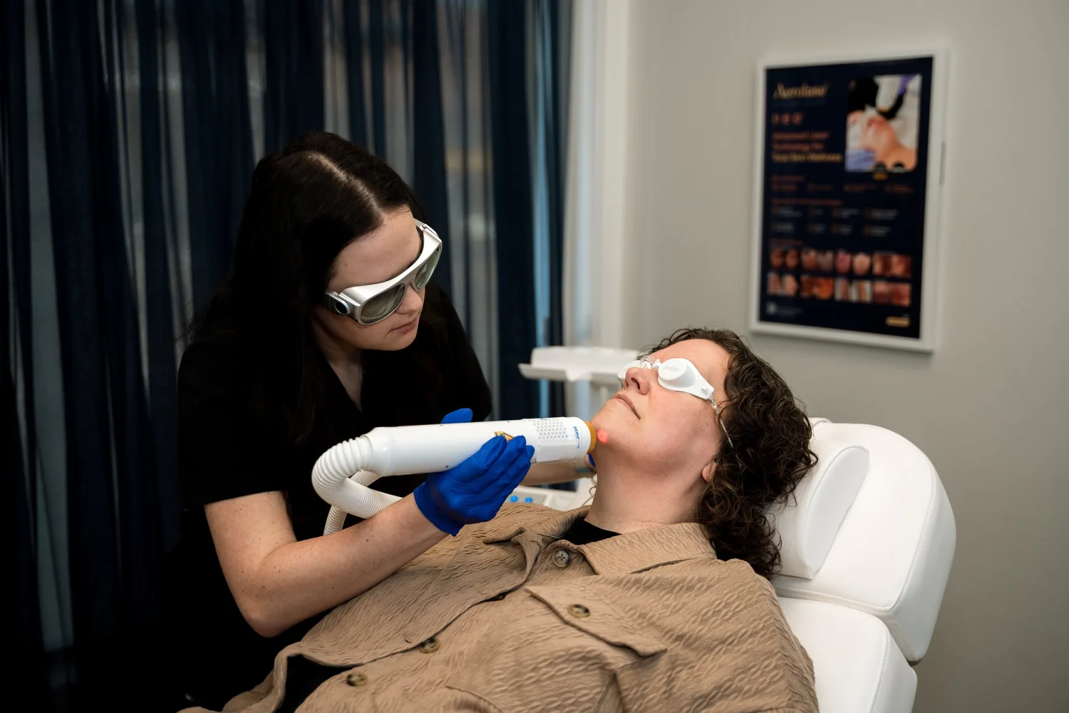 Sarah with the Aerolase laser at Luke’s Well in Scottsburg.