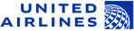 United Airlines logo in blue with globe icon
