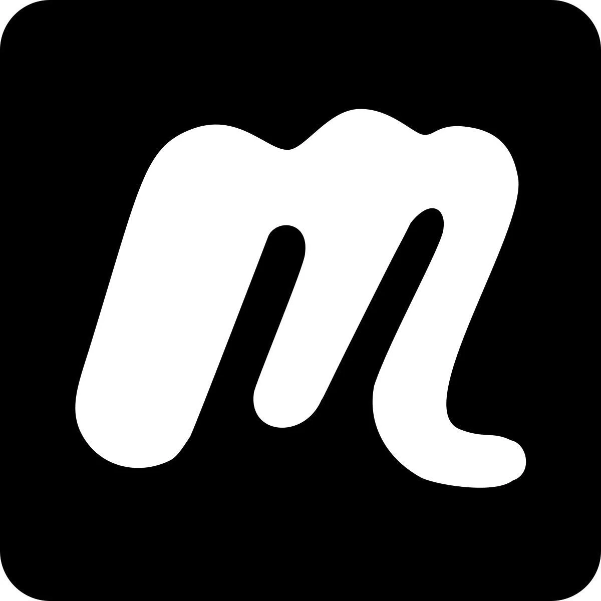 Black background with a stylized white lowercase 'm' logo for meetup.
