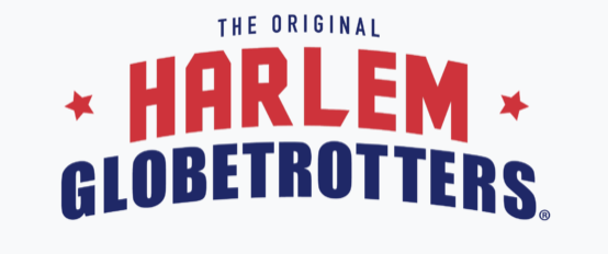 Logo for the Harlem Globetrotters with the text 'The Original Harlem Globetrotters' in red and blue lettering.