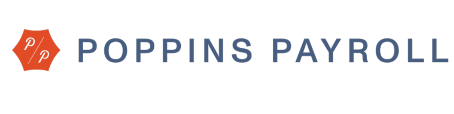 Poppins Payroll logo with a red geometric shape and white 'pp' initials, and the company's name in blue text.