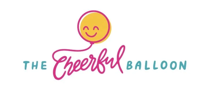 Logo with a yellow smiling balloon and the words "The Cheerful Balloon" in pink and blue text.