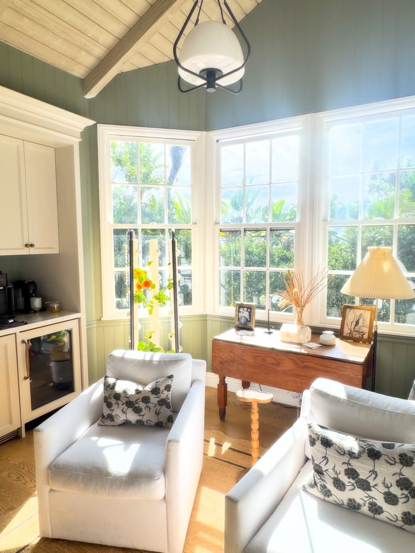 Morning light, antiques, and the #gardyn. So it&rsquo;s something natural, old, and new! 
Just beyond the French door on the deck is a nut bar hung from a large birch tree for the squirrels 🐿️. 
&bull;
&bull;
&bull;
@gardyntech @arteriorshome