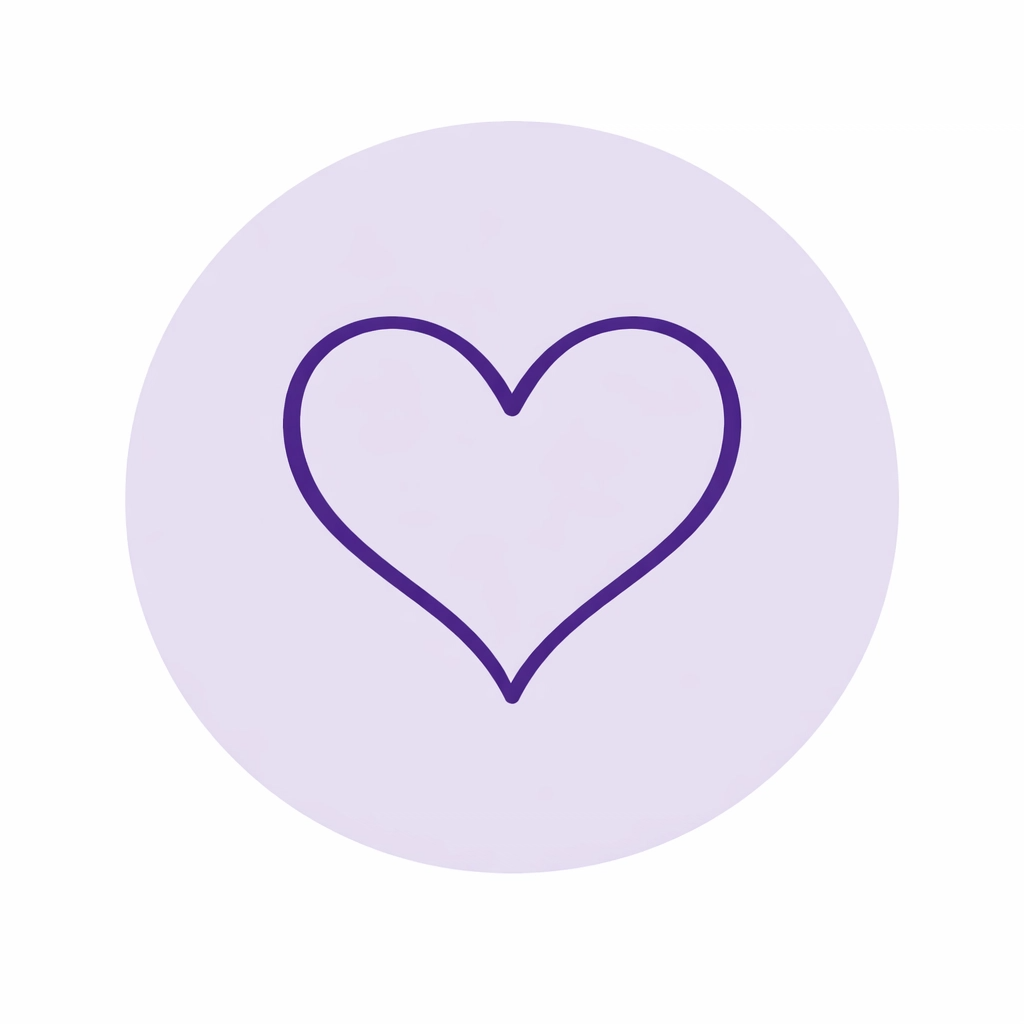 A hand-drawn purple heart inside a light purple circle.