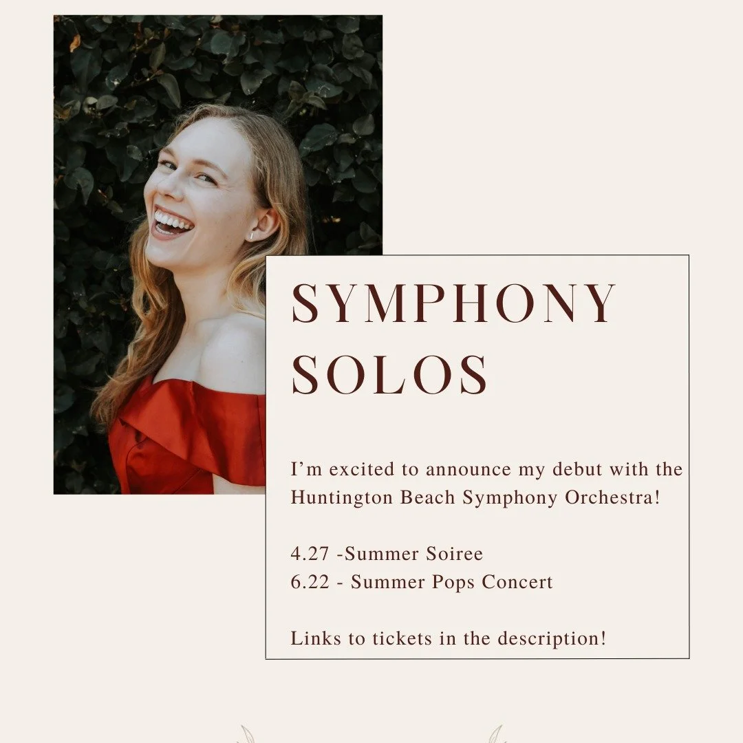I'm thrilled to announce my debut with the Huntington Beach Symphony Orchestra! 

I'll sing some of my favorite arias at their Summer Soiree and the Summer Pops Concert! 

Tickets available at https://hbsymphony.org

Hope to see you all there!