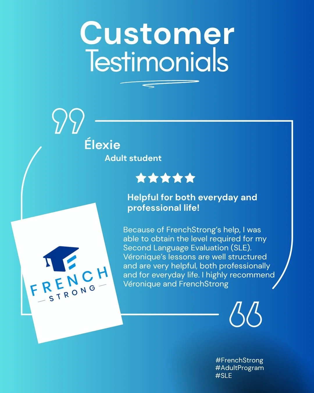 Bonjour Instagram! Our first series of posts will be customer testimonials. With nearly 10 years of experience, I have worked with a wide range of students! Meet &Eacute;lexie, an adult student in the GTA who was seeking to improve her intermediate F