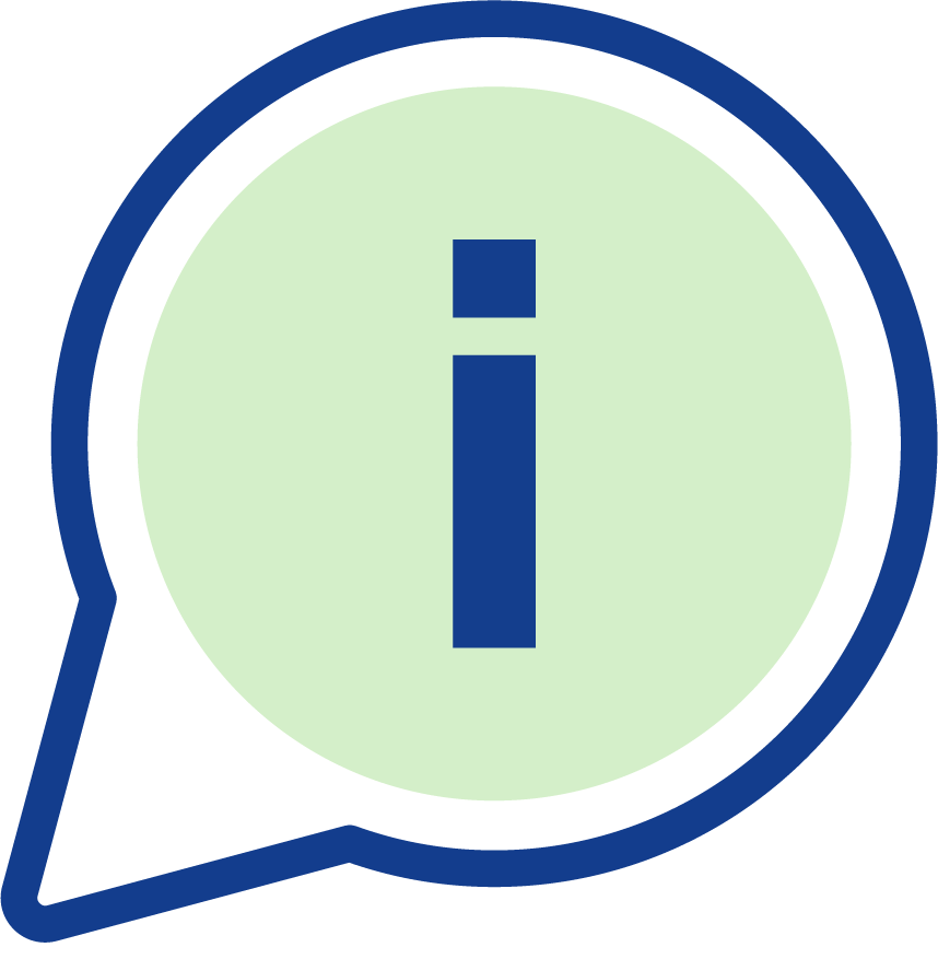 Information icon with a blue information symbol inside a green speech bubble.
