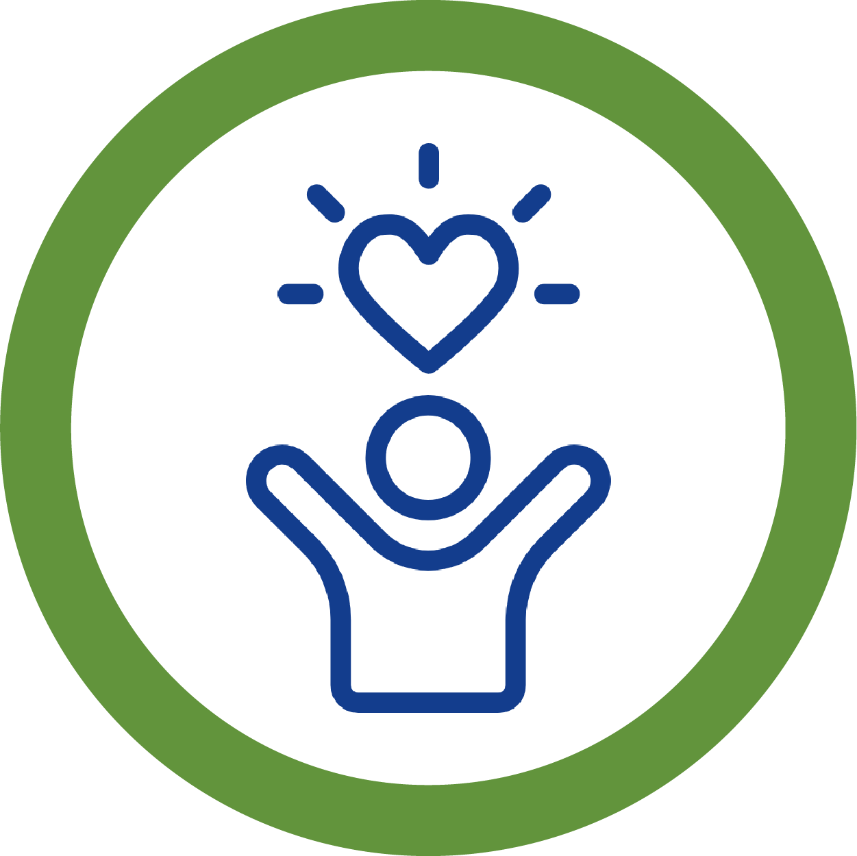 Icon of a person with a heart above the person surrounded by radiance, symbolizing care.