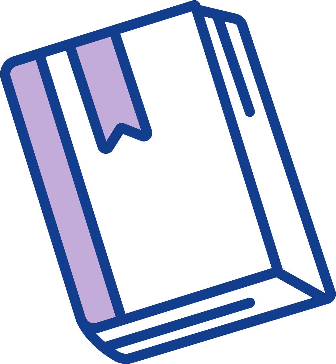Illustration of a closed book with a purple bookmark.
