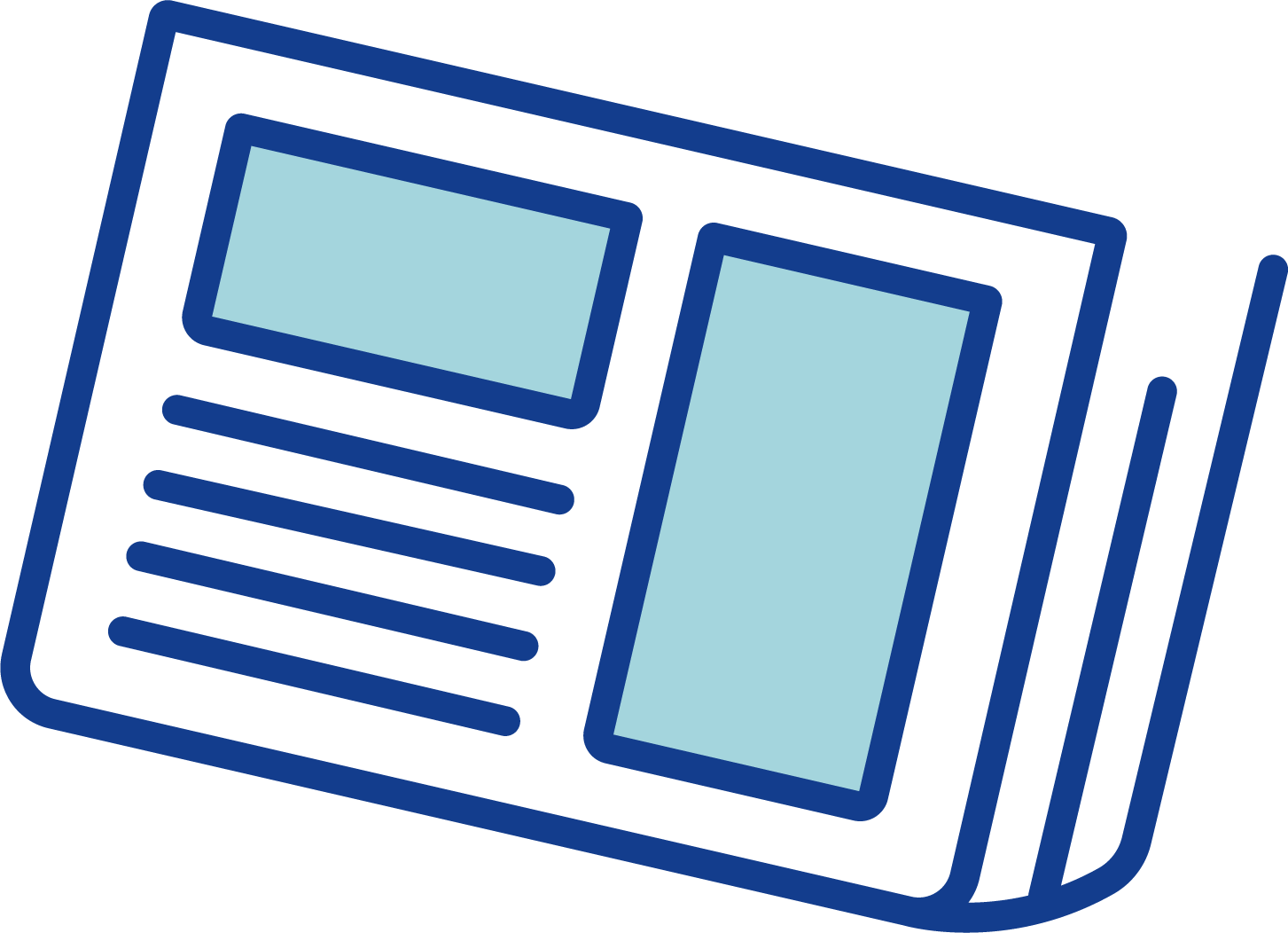 An illustrated newspaper with a white background, blue border, and placeholder text and images.