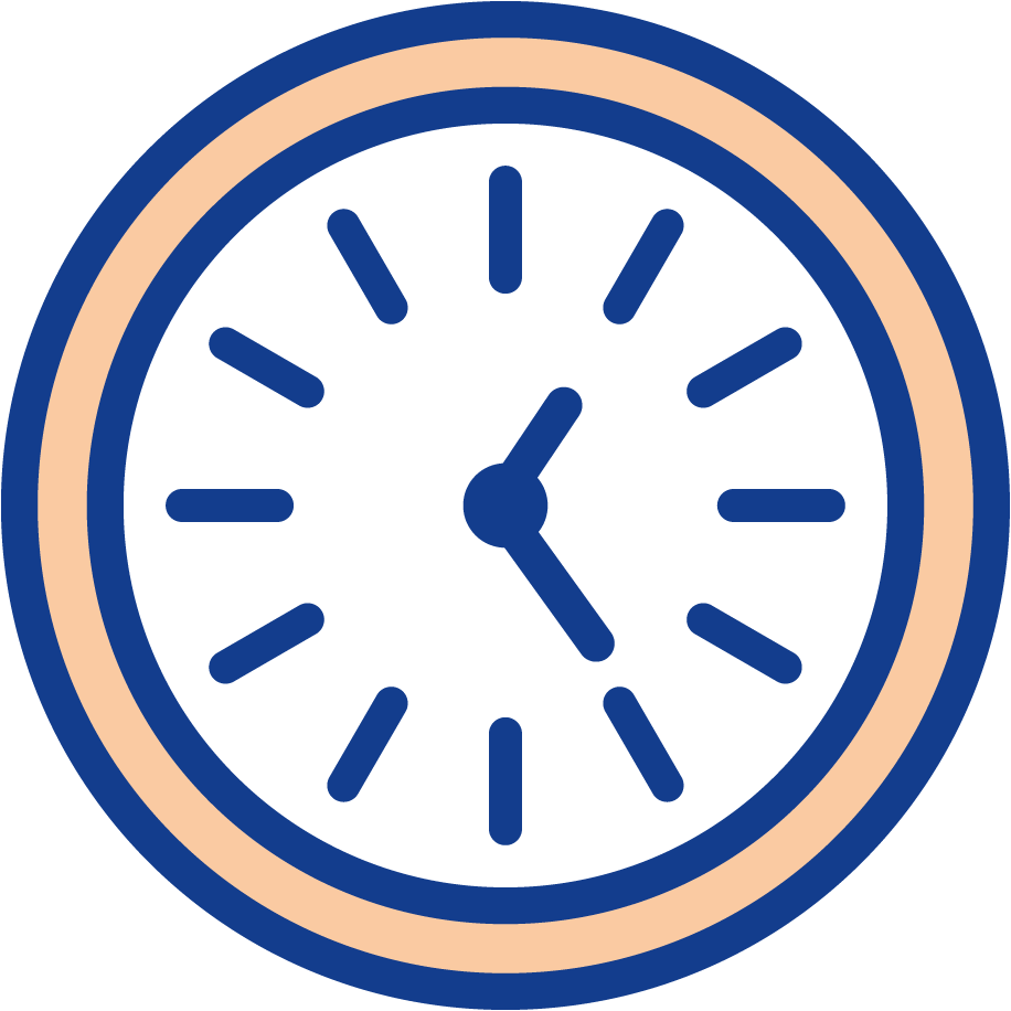 A clock icon showing a beige and dark blue border