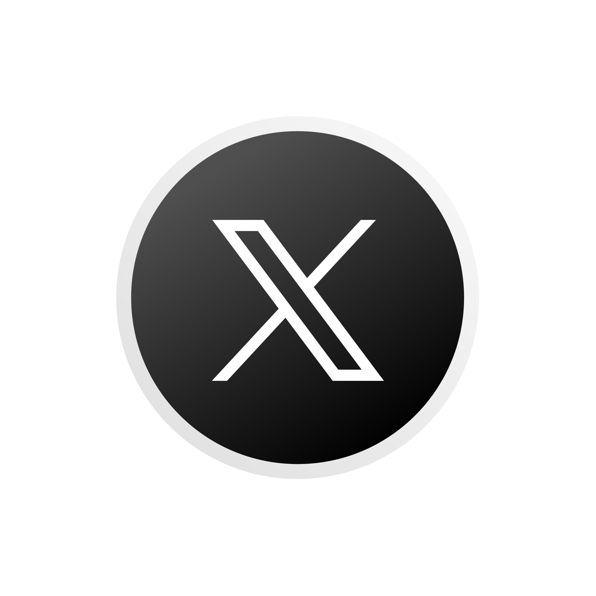 Close-up of the icon for the macOS X operating system, featuring a black circle with a white 'X' in the center, on a silver background.