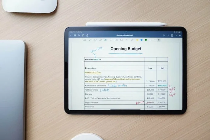 iPad open to a budget on GoodNotes