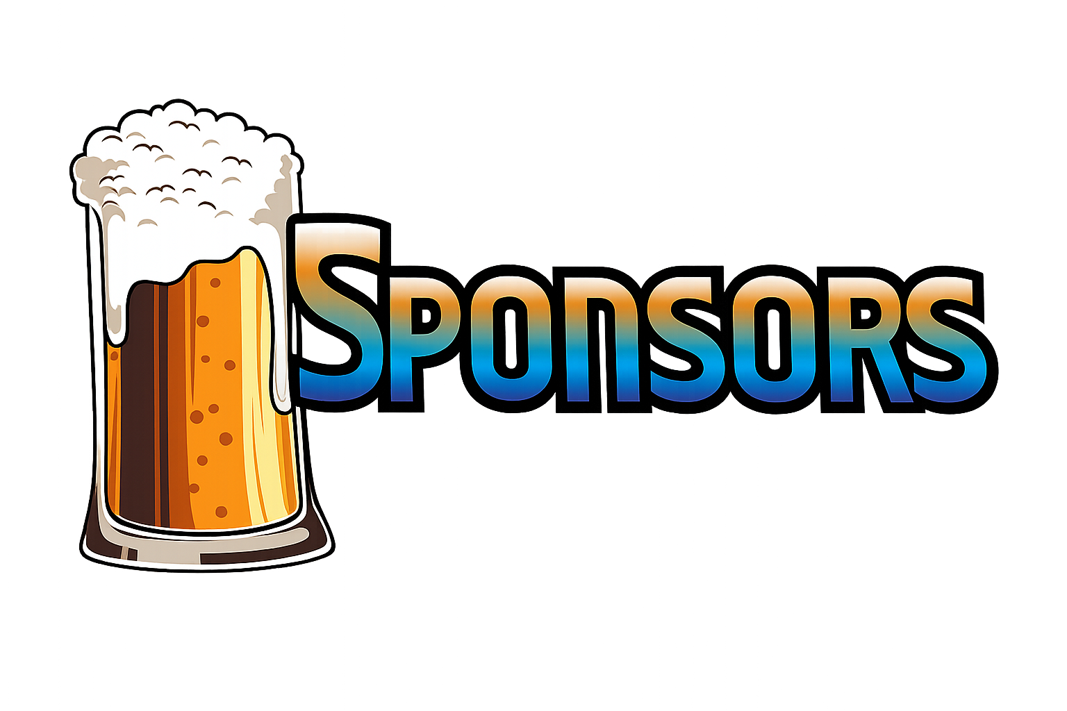 A graphic featuring a beer mug with foam and the word "SPONSORS" in large, colorful letters