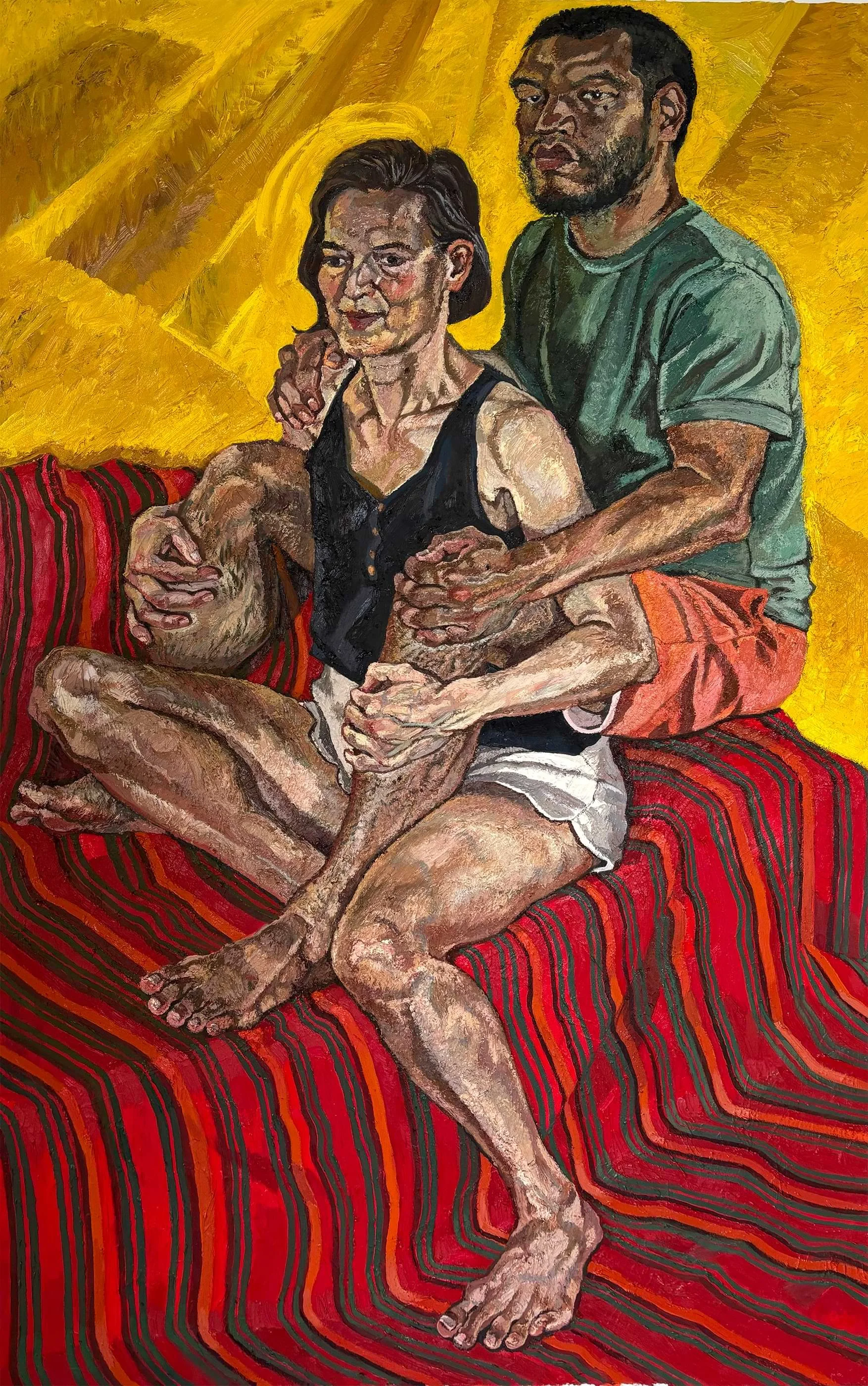 "Couple on a Broken Couch" 2025, oil on canvas, 44x72