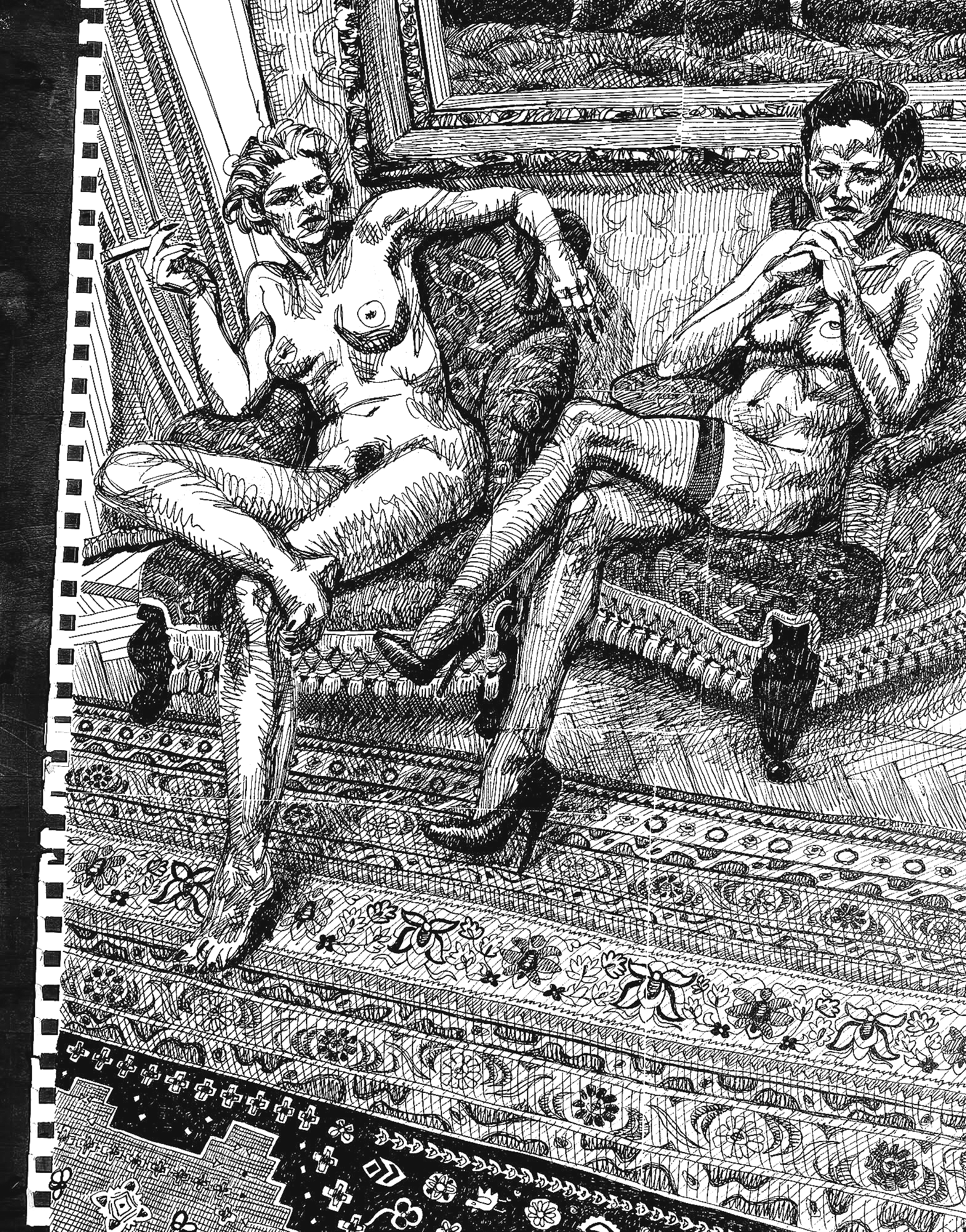 "After Helmut Newton" 2025, pen on paper, 18.5x17