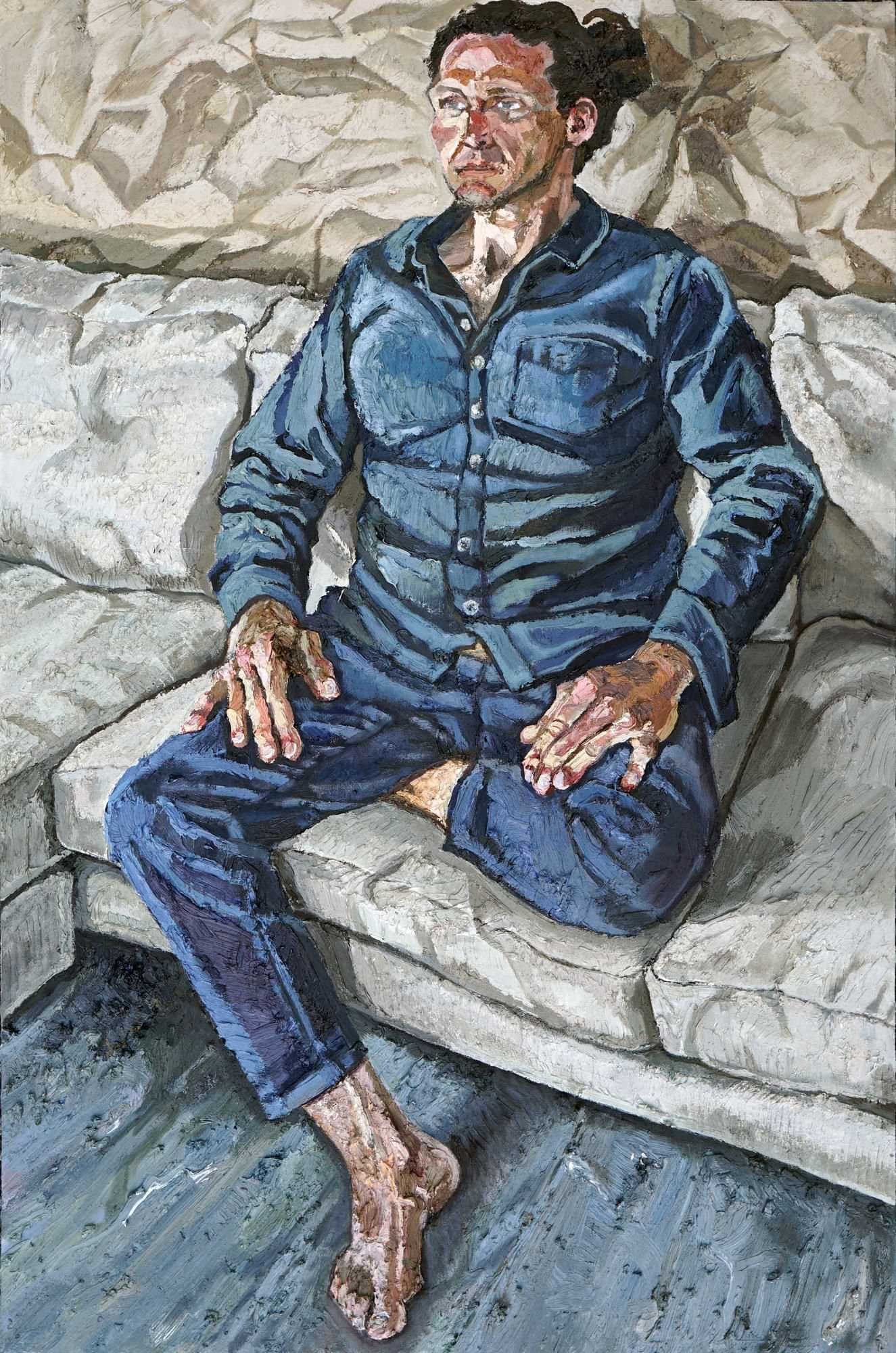 "Man on a Gray Couch" 2023, oil on canvas, 24x36