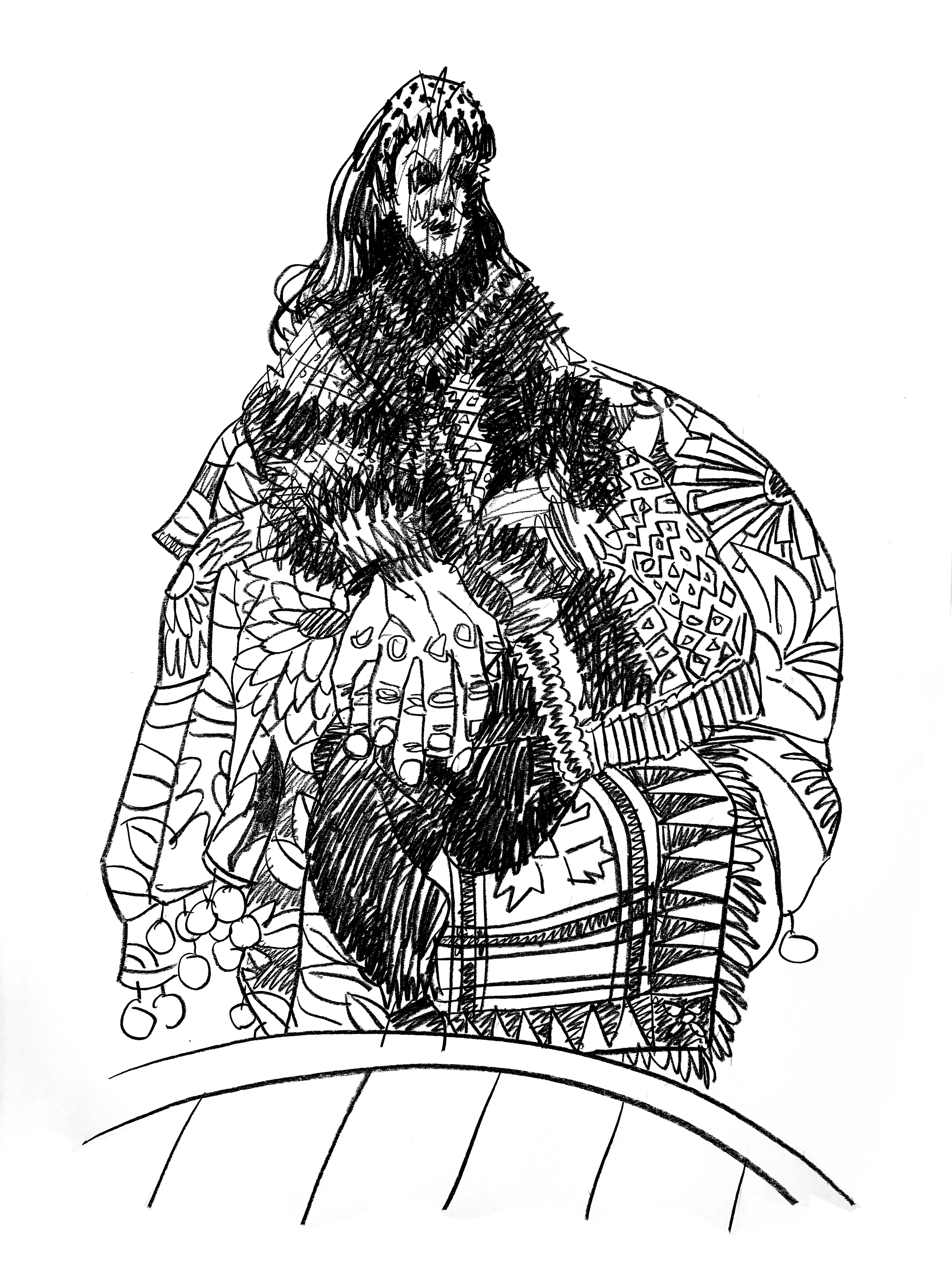 "Woman seated on chair" 2025, pen on paper, 18x24