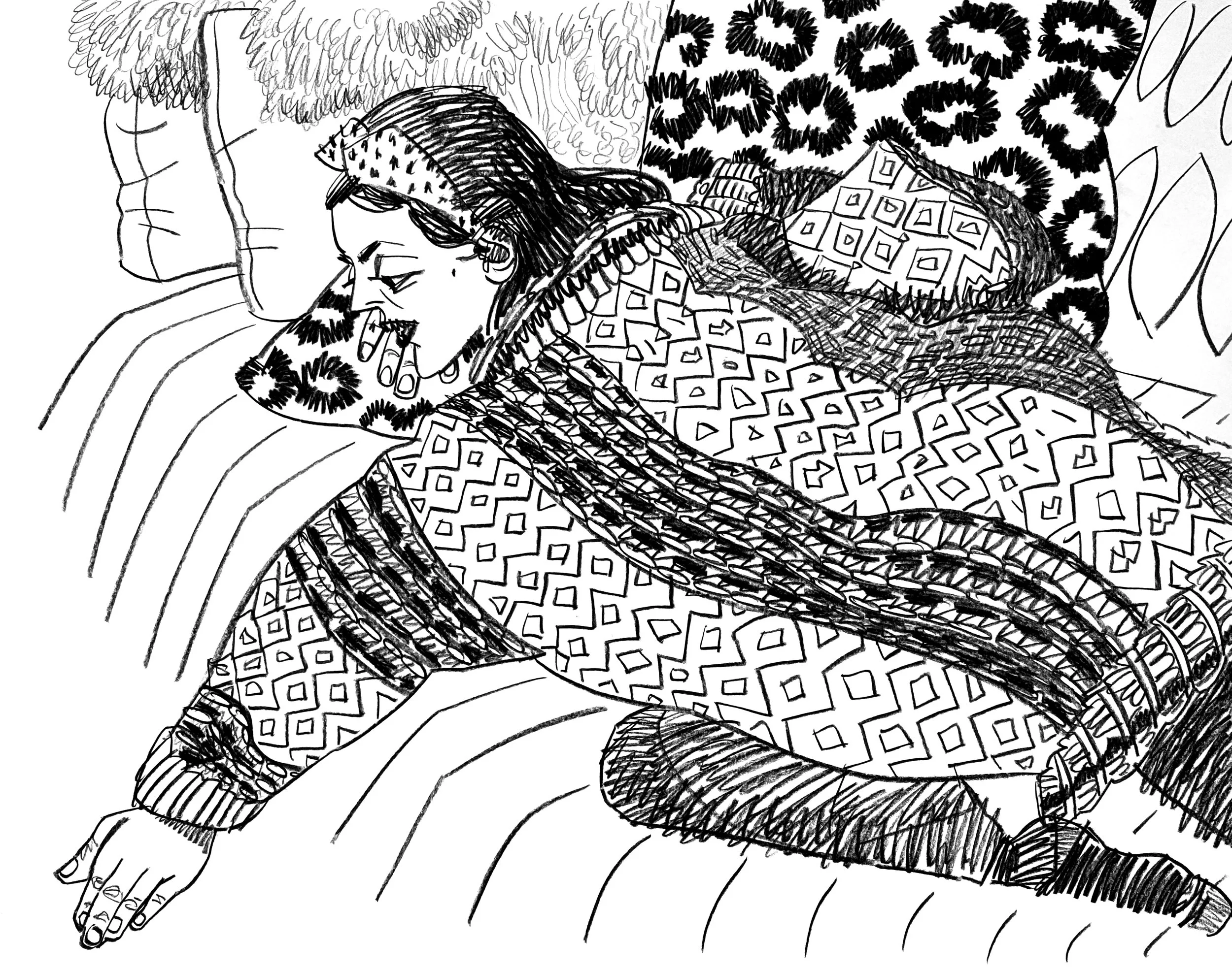 "Woman reaching out" 2025, pen on paper, 24x18