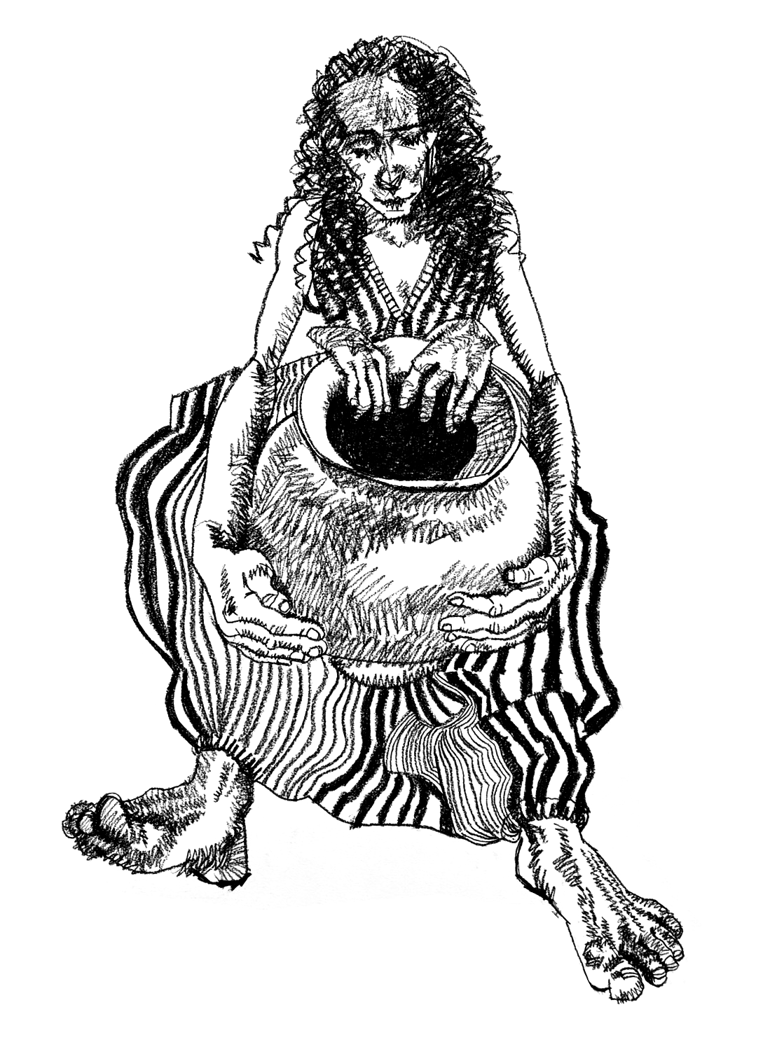 "Woman holding a pot" 2025, charcoal on paper, 18x24