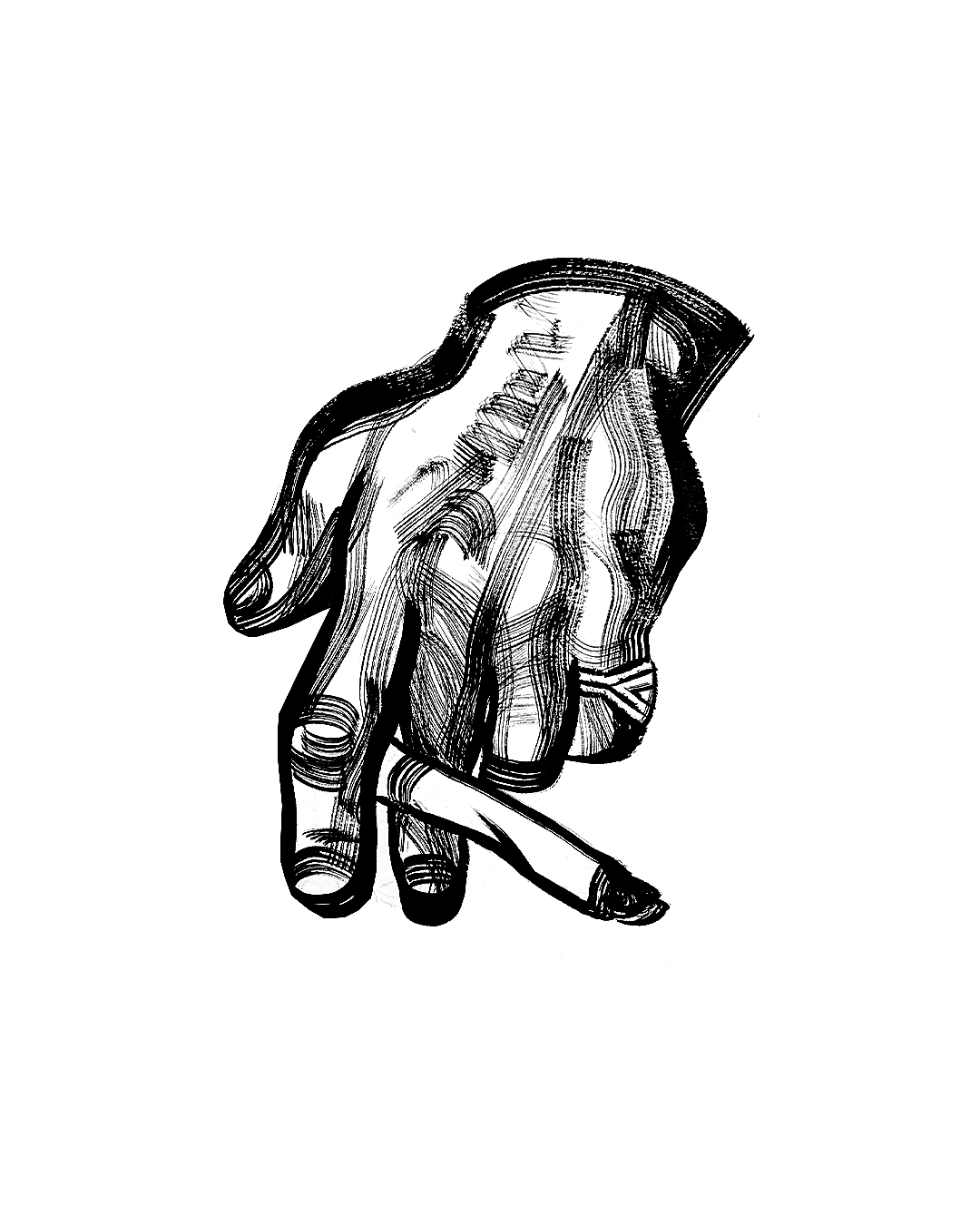 Prepatory drawing, ink on paper