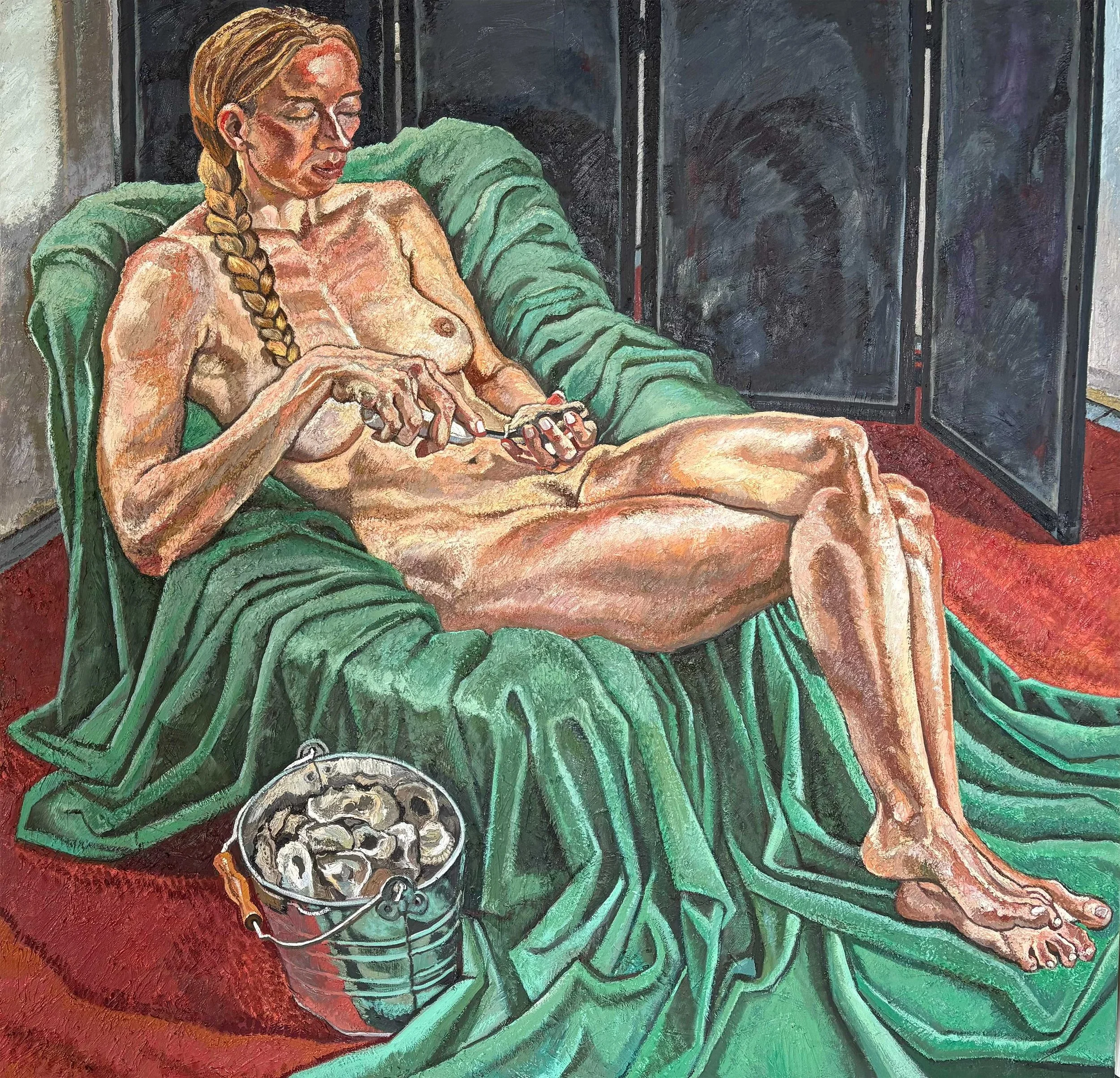 "The Oyster Shucker" 2024, oil on canvas, 60x60