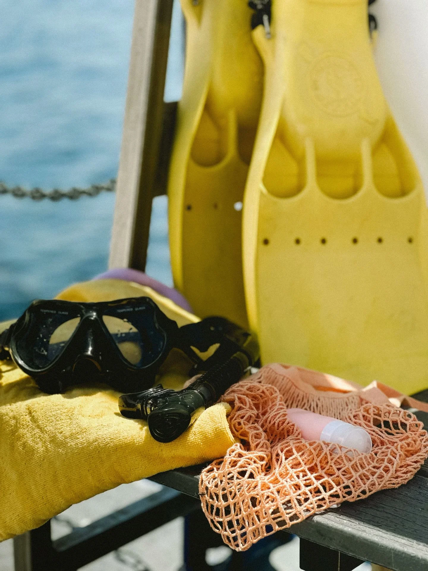 Yellow snorkel fins, mask, and snorkel provided on Spectre  Snorkel Channel Islands tours