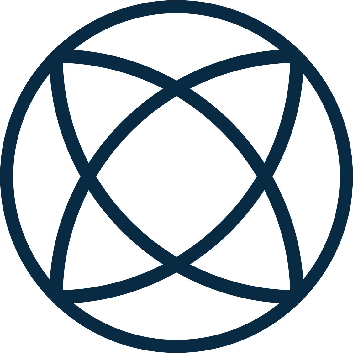 A dark blue globe with interconnected lines forming a spherical network.