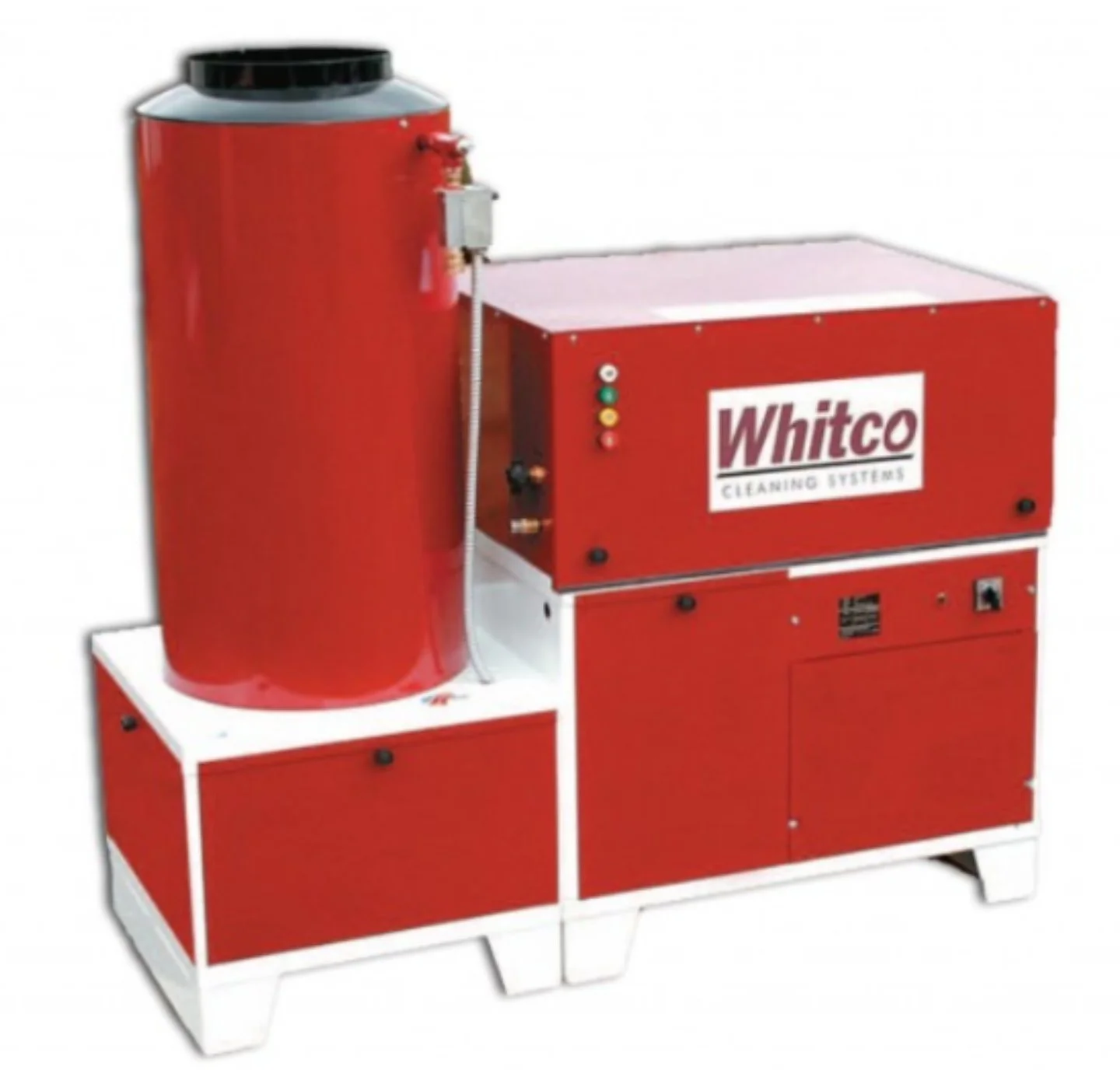 Red industrial cleaning machine with the Whitco brand logo.