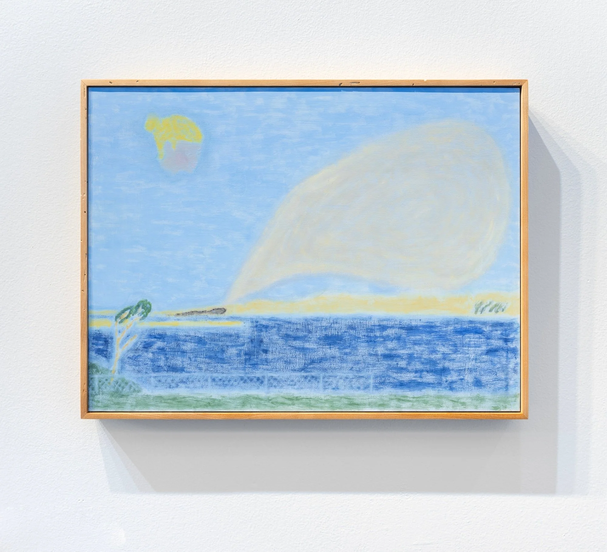 

Girl Appears in Empty Space, 2024 / casein tempera on panel in handmade frame / 16" x 12"