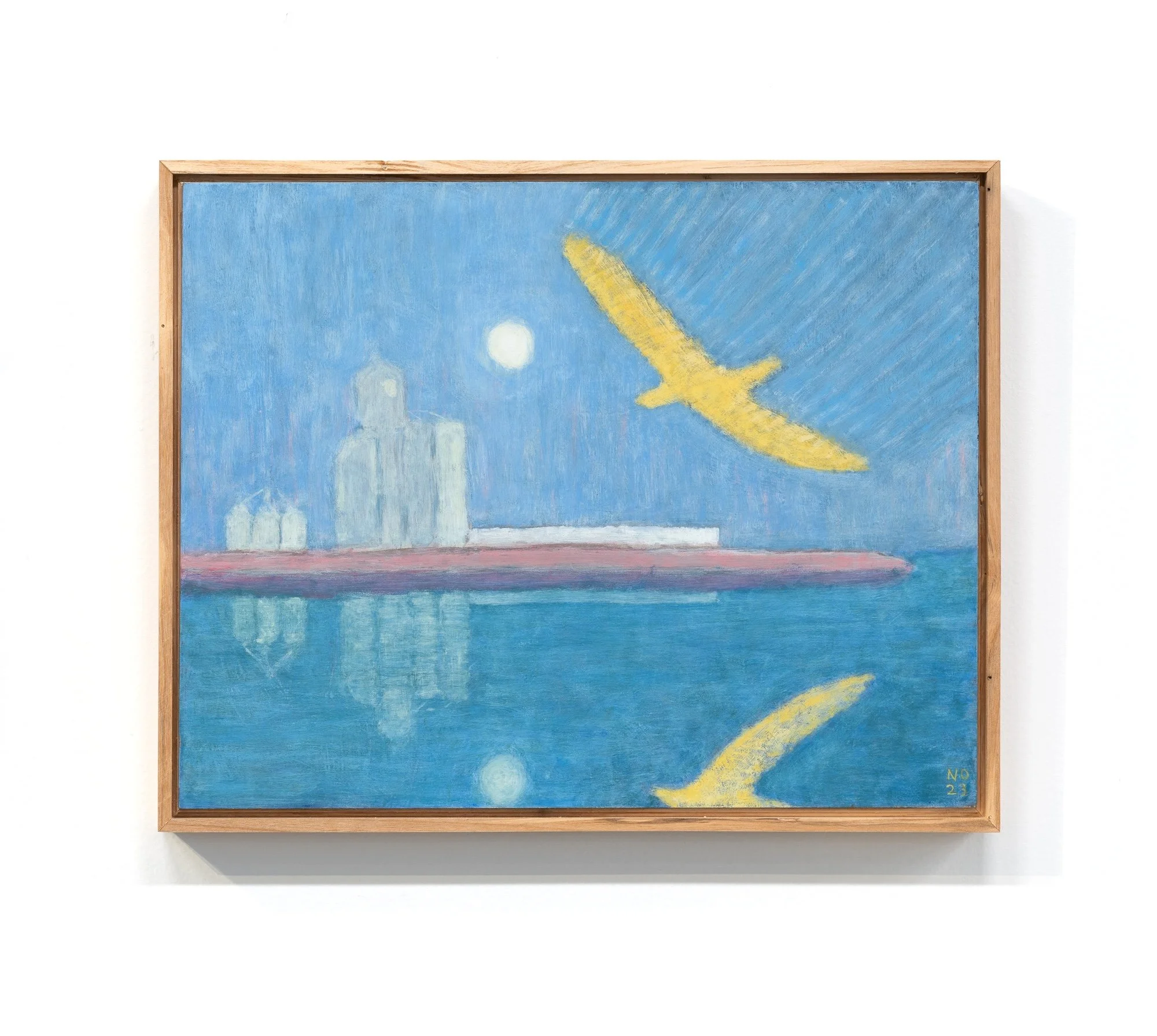 Shock of light on the Snake river, 2023 / casein tempera on panel in handmade frame / 11" x 14"