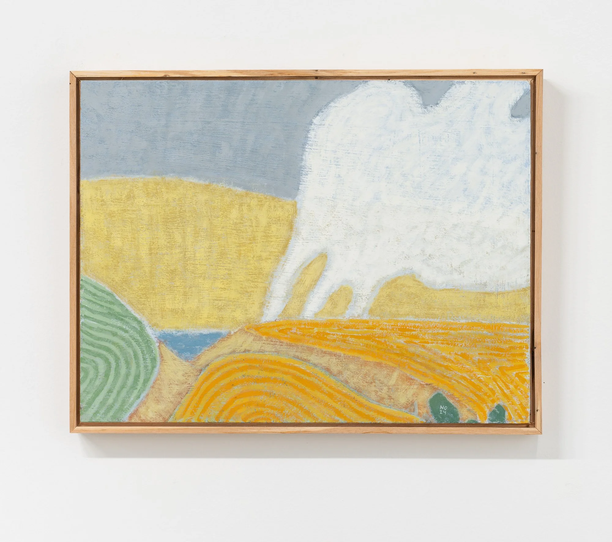 Paper mill behind Skinner Canyon, 2024 / casein tempera on panel in handmade frame / 12” x 16”