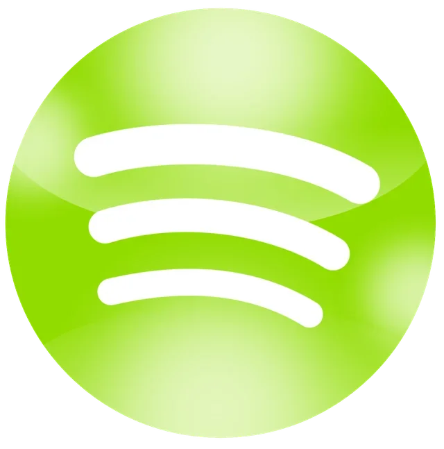 Green Spotify logo with white curved lines in the center.